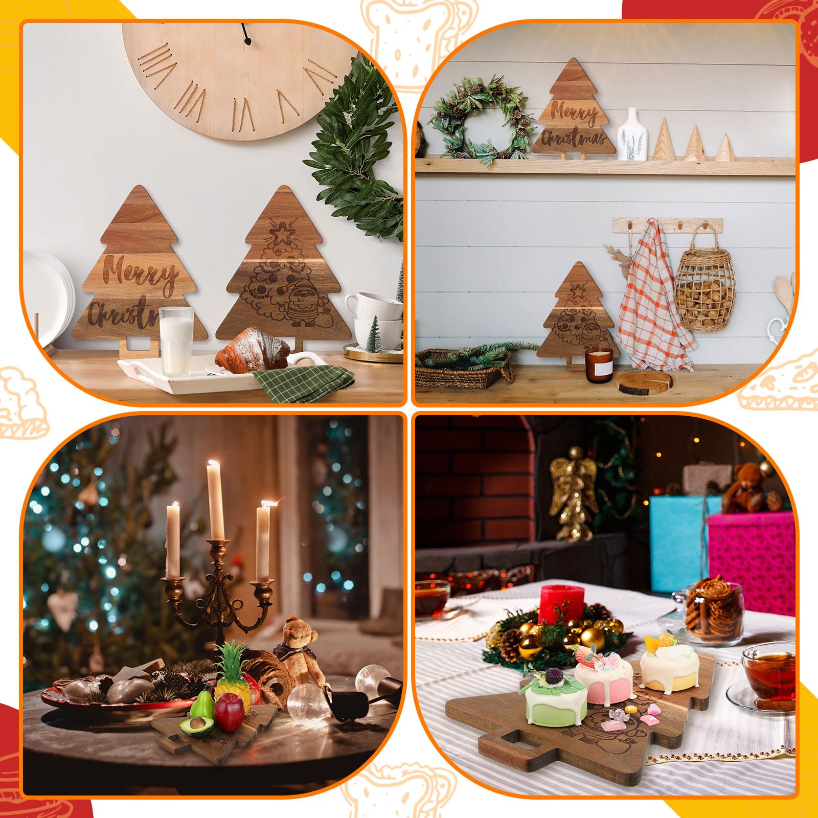 Umigy 2 Pcs Christmas Cutting Board Christmas Tree Charcuterie Boards Kitchen Wooden Santa Claus Acacia Cute Cutting Board with
