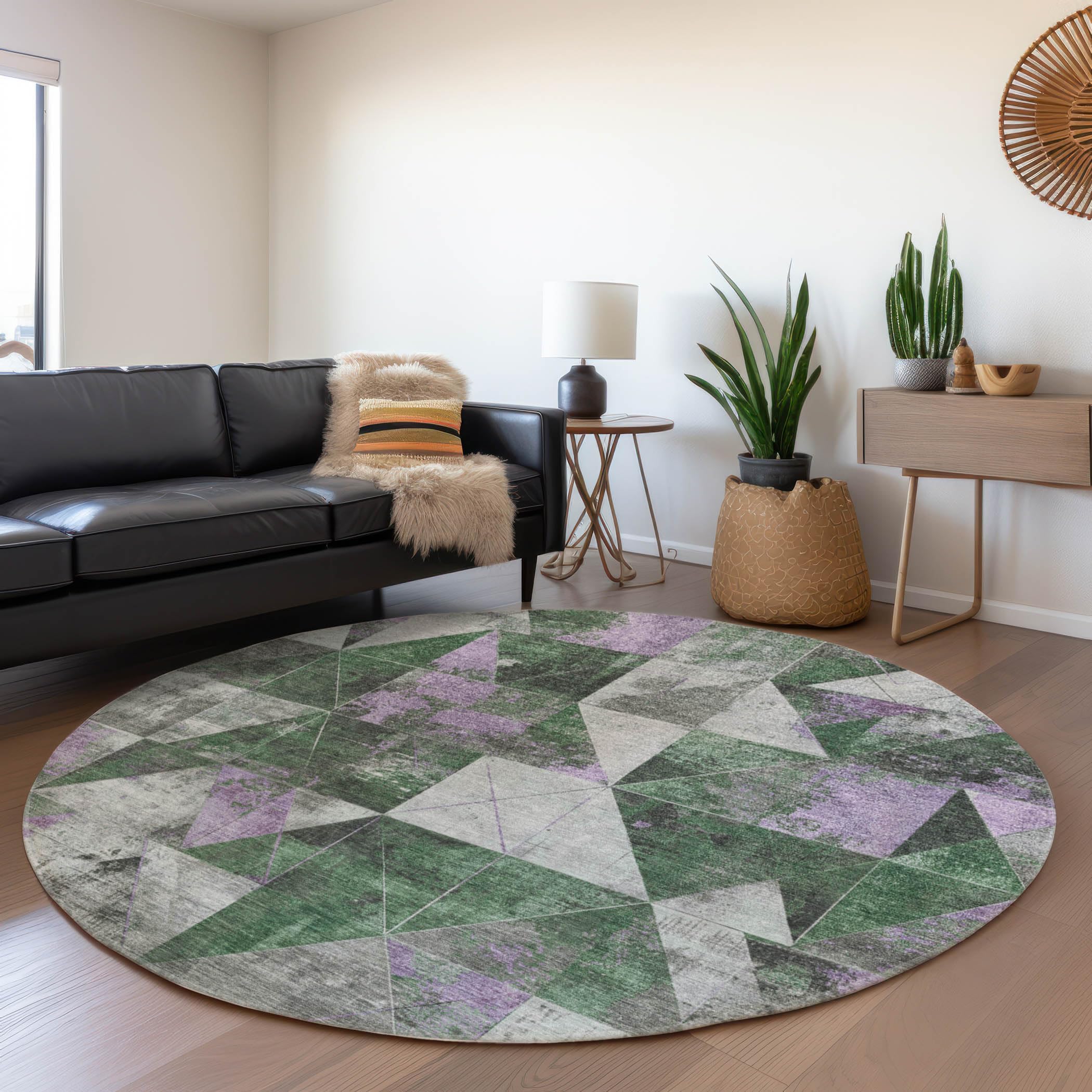 Machine Washable Indoor/Outdoor Chantille Emerald 8 x 8 Round Rug