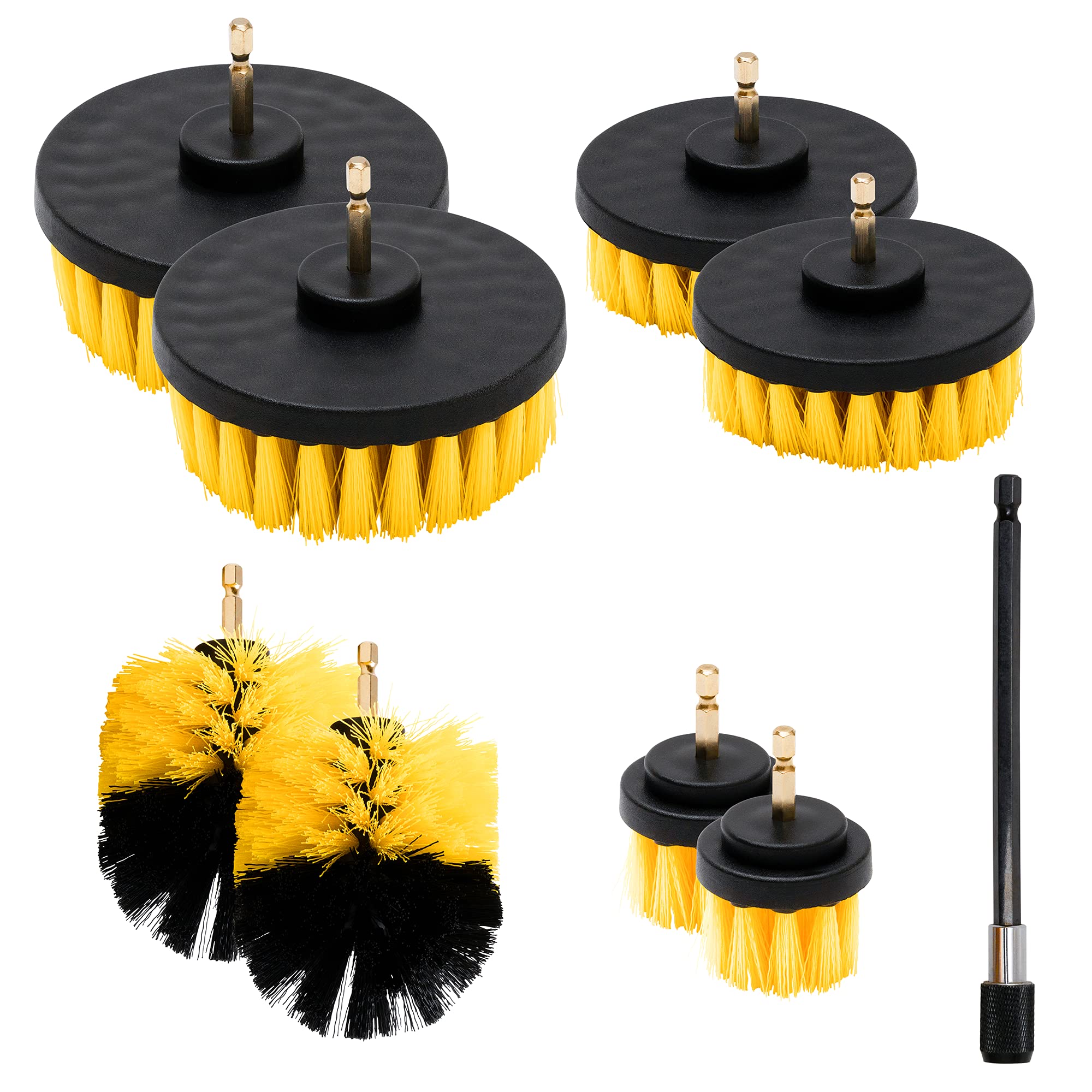 Neiko 00321A Drill Brush Set, 9-Piece All-Purpose Scrub Brush For Cleaning & Car Detailing Attachments, Scrub Brushes With Exten