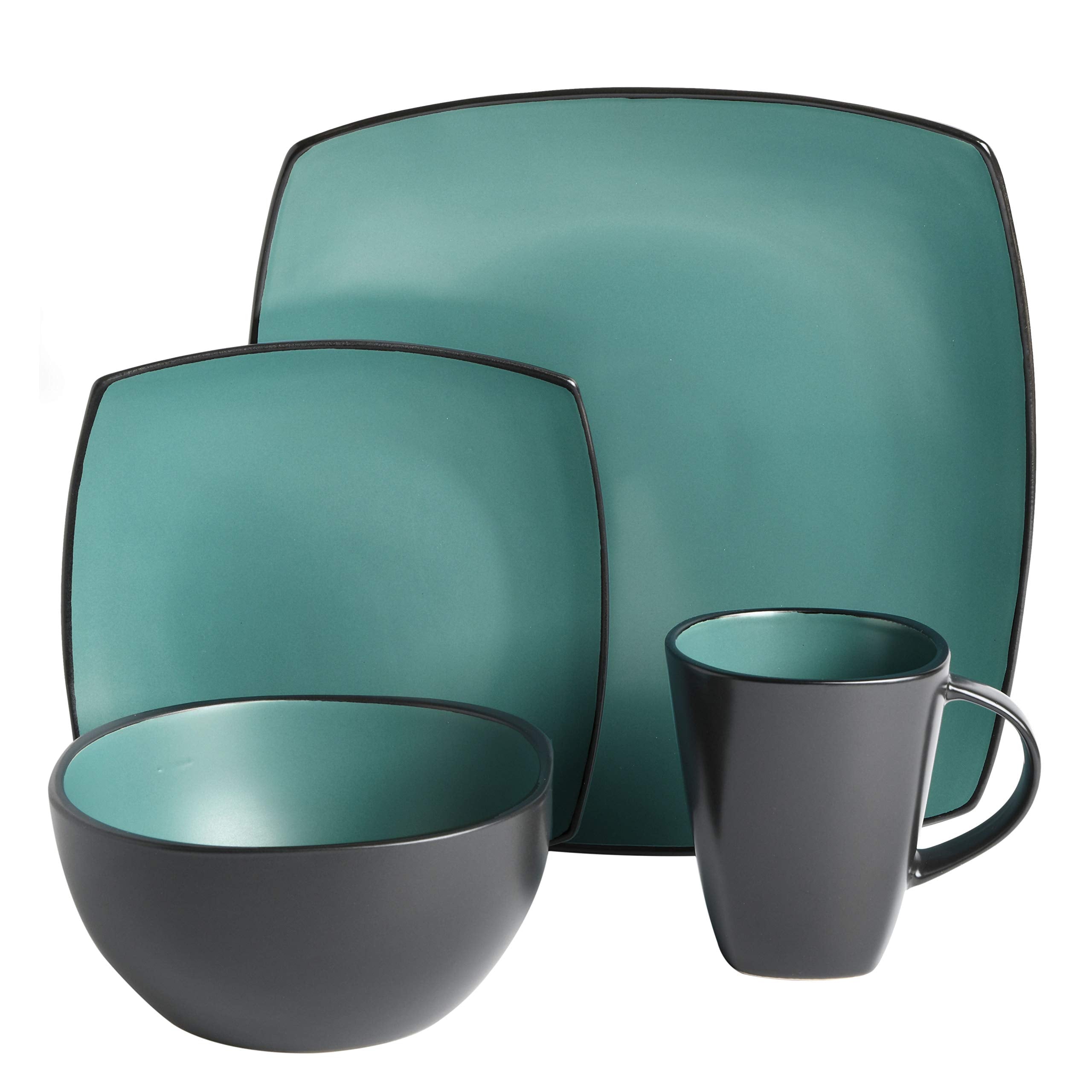 Gibson Soho Lounge Square Reactive Glaze Stoneware Dinnerware Set, Service for 4 (16pc), Matte Jade