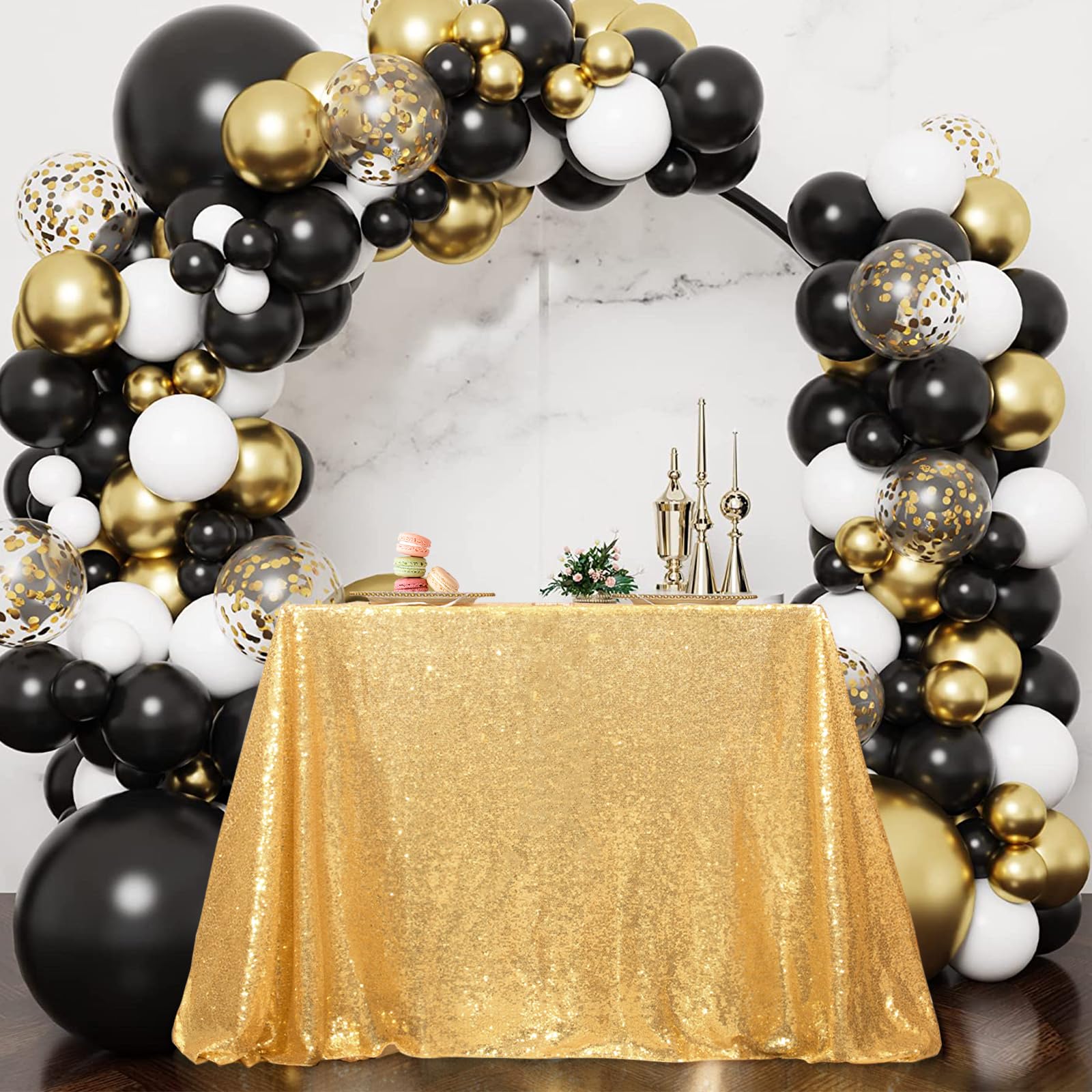 PartyDelight Gold Sequin Tablecloth 50X50 Square Sparkly Table Cloths for Wedding Party Decorations