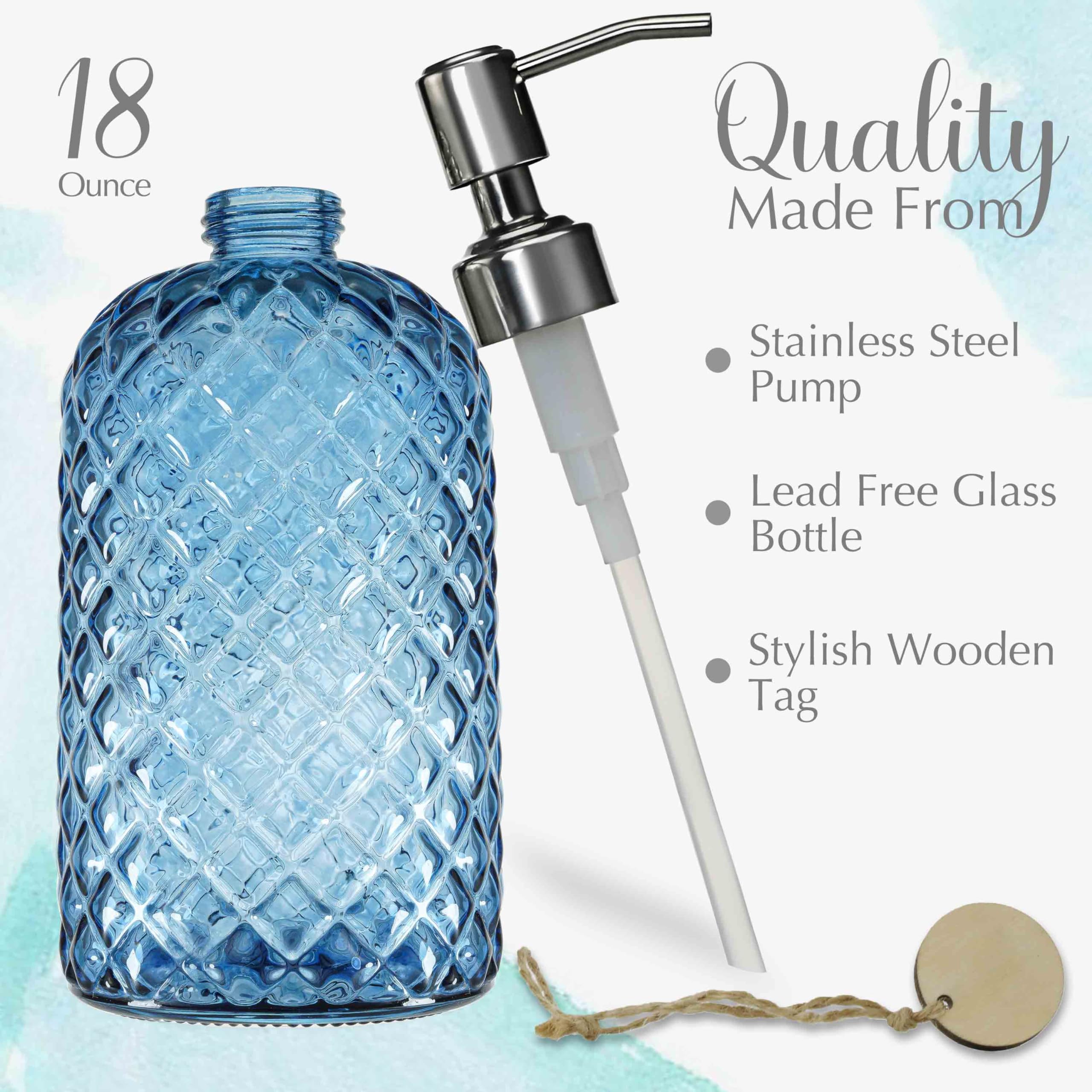 Jasai 18Oz Gem Patterned Glass Soap Dispenser For Kitchen, Refillable Hand Soap Dispenser With Rust Proof Stainless Steel Pump,