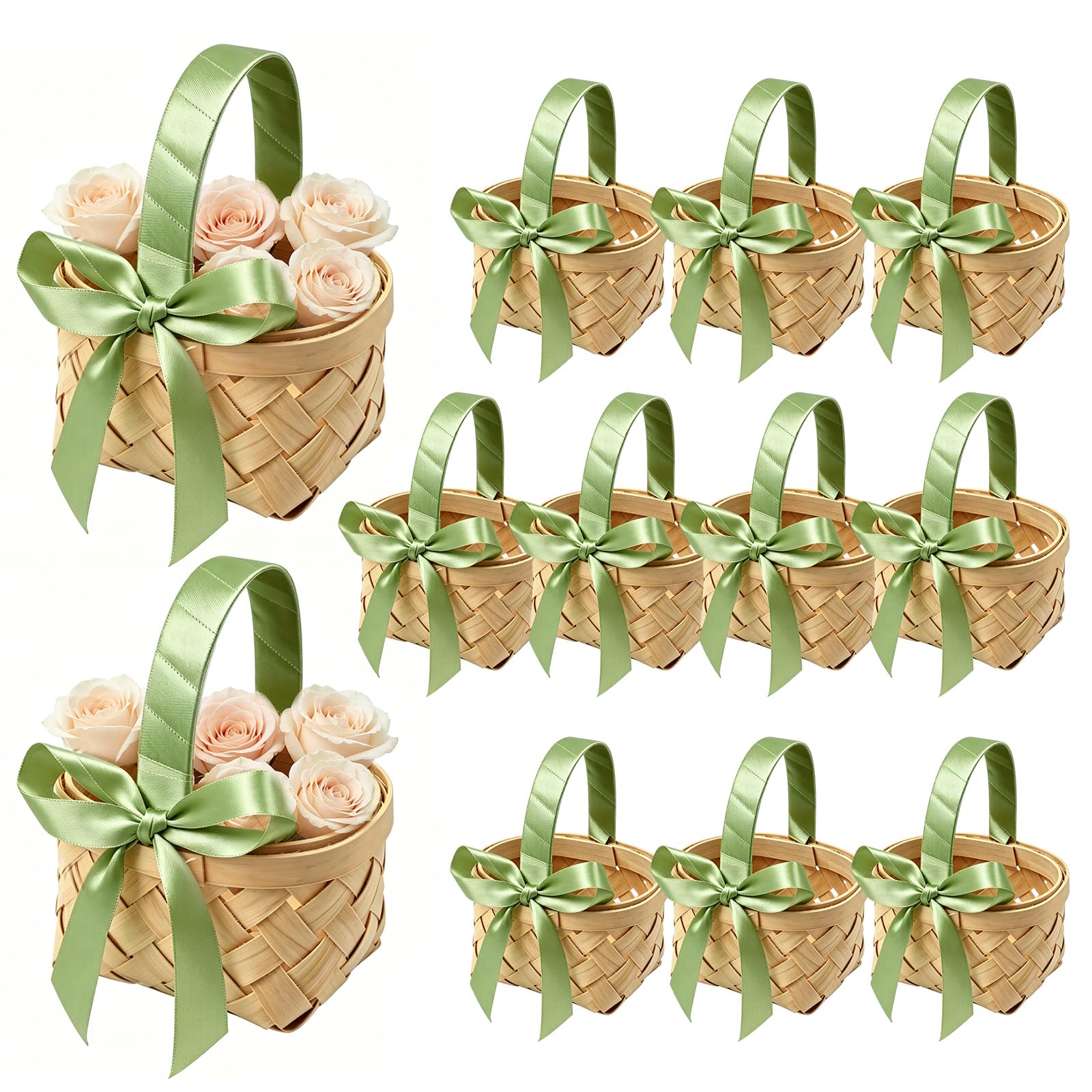 MDEOOSKY 12 Pcs Mini Woven Baskets with Handles, Suitable for Flower Girl Gifts, Ideal for Wedding Favors and Birthday Decoratio