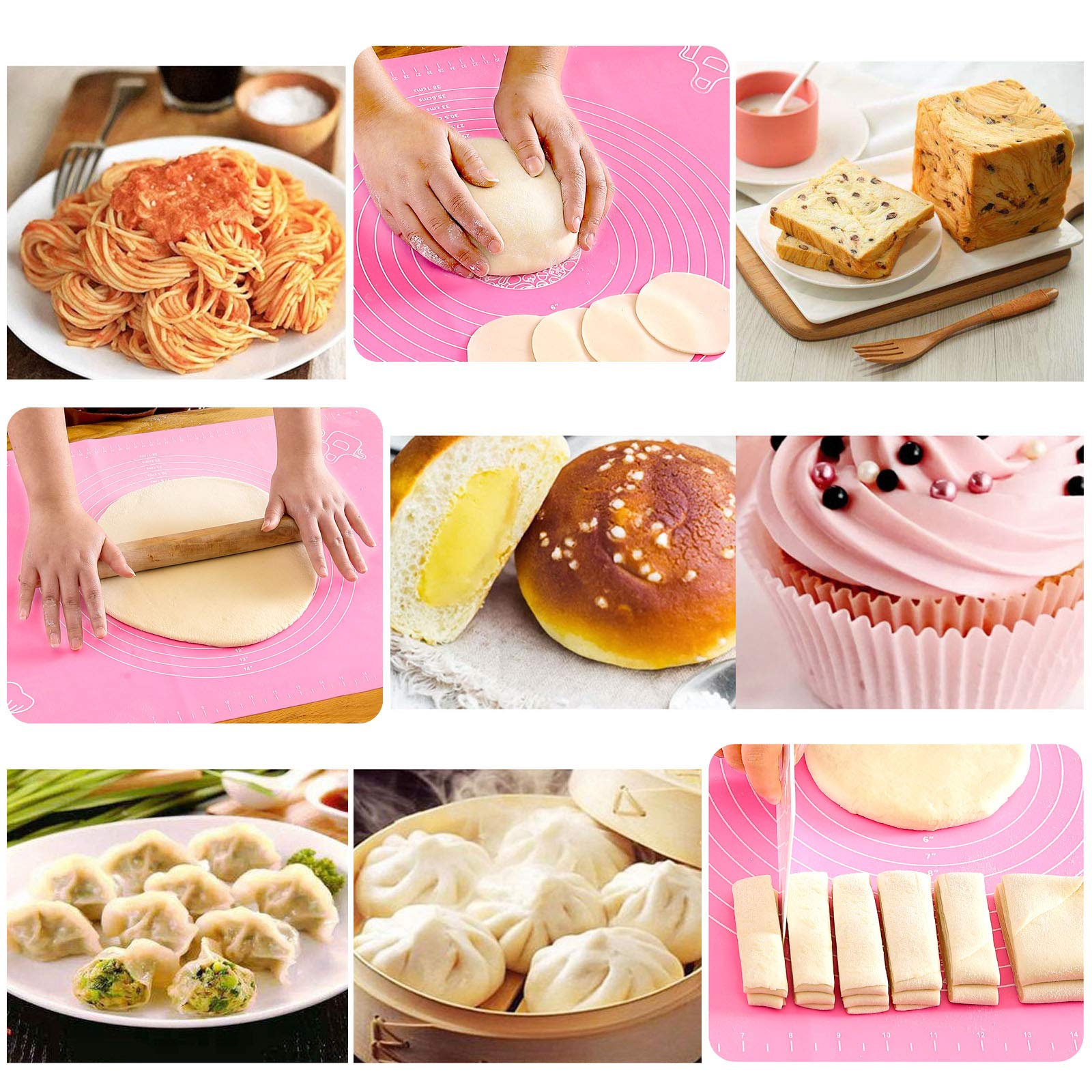Silicone Pink 70X50Cm Baking Mat Sheet Pastry Mat With Measurement, Non-Slip Pastry Rolling Mat, Non-Stick Dough Kneading Board
