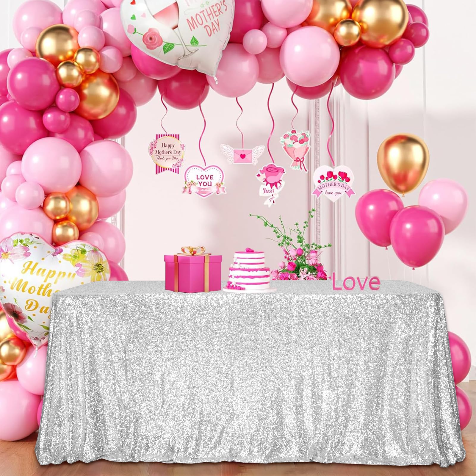 Partydelight Sequin Tablecloth, Rectangular, 60''X120'', Silver