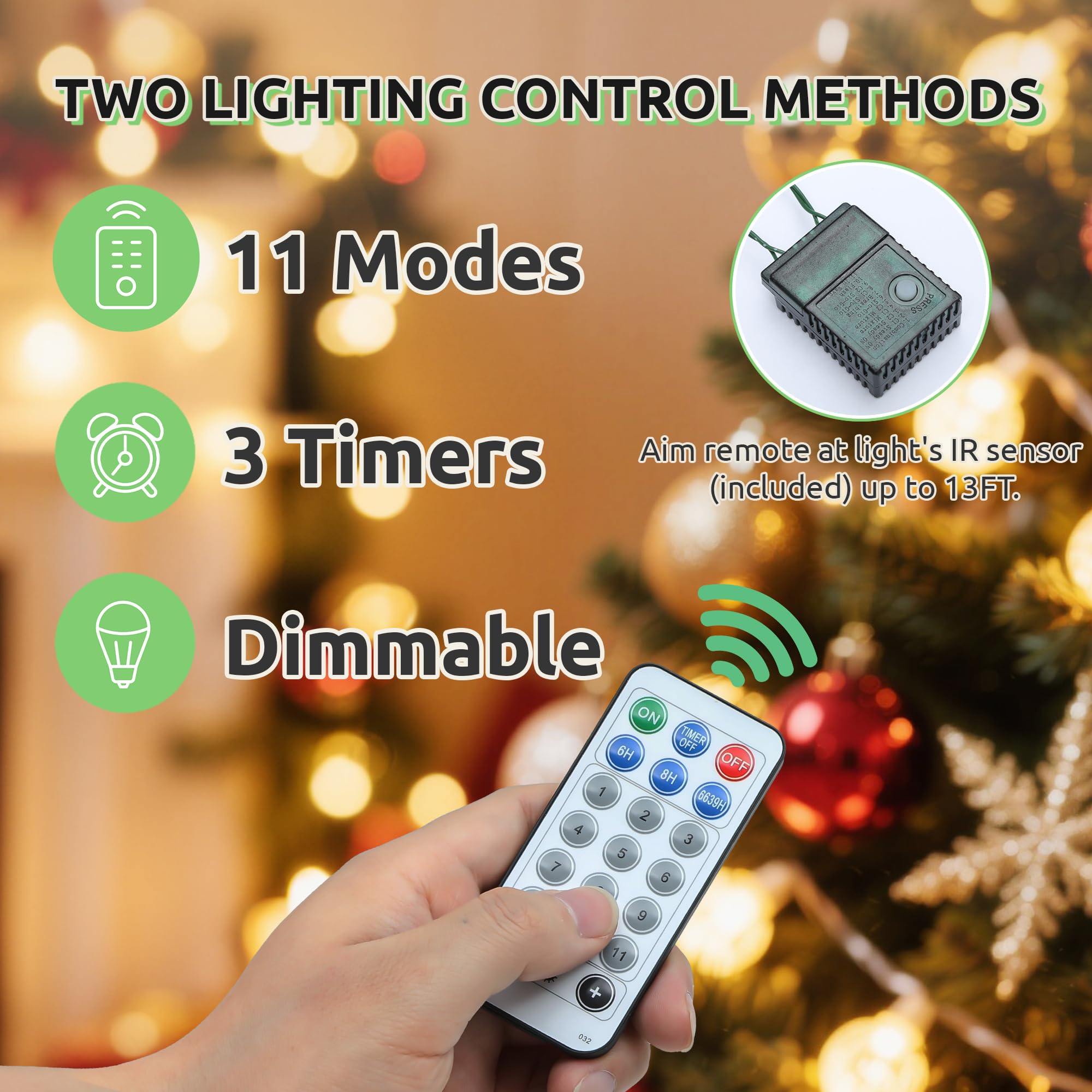 GOOBED Prelit Pre-Decorated Green Christmas Tree 9ft w/Remote Control, Pre-Lit Hinged Artificial Xmas Tree w/ 2058 Partially Fro