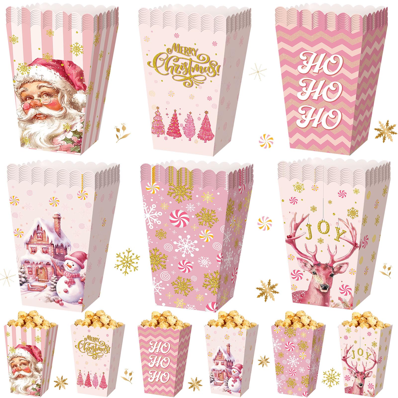 Gueevin 60 Pcs Christmas Popcorn Boxes Santa Claus Treat Boxes Candy Cookie Holder Container for Christmas Party Favors Supplies