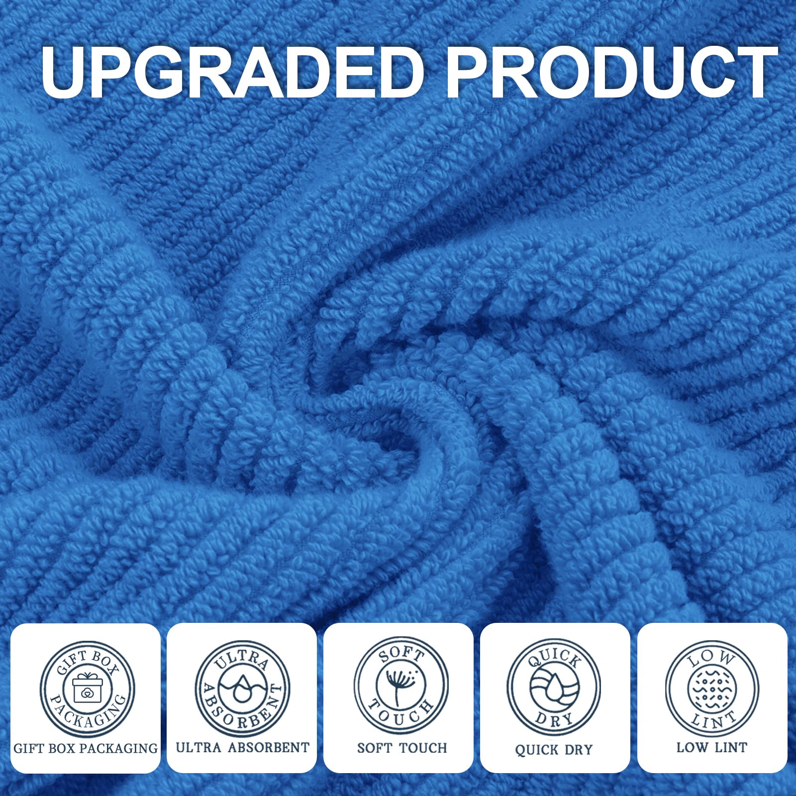 Voova & Movas Blue Hand Towels For Bathroom, 4 Pack Large 18'' X 28'' - 100% Cotton | Quick Dry | Thick | Soft | Lightweight, Ba