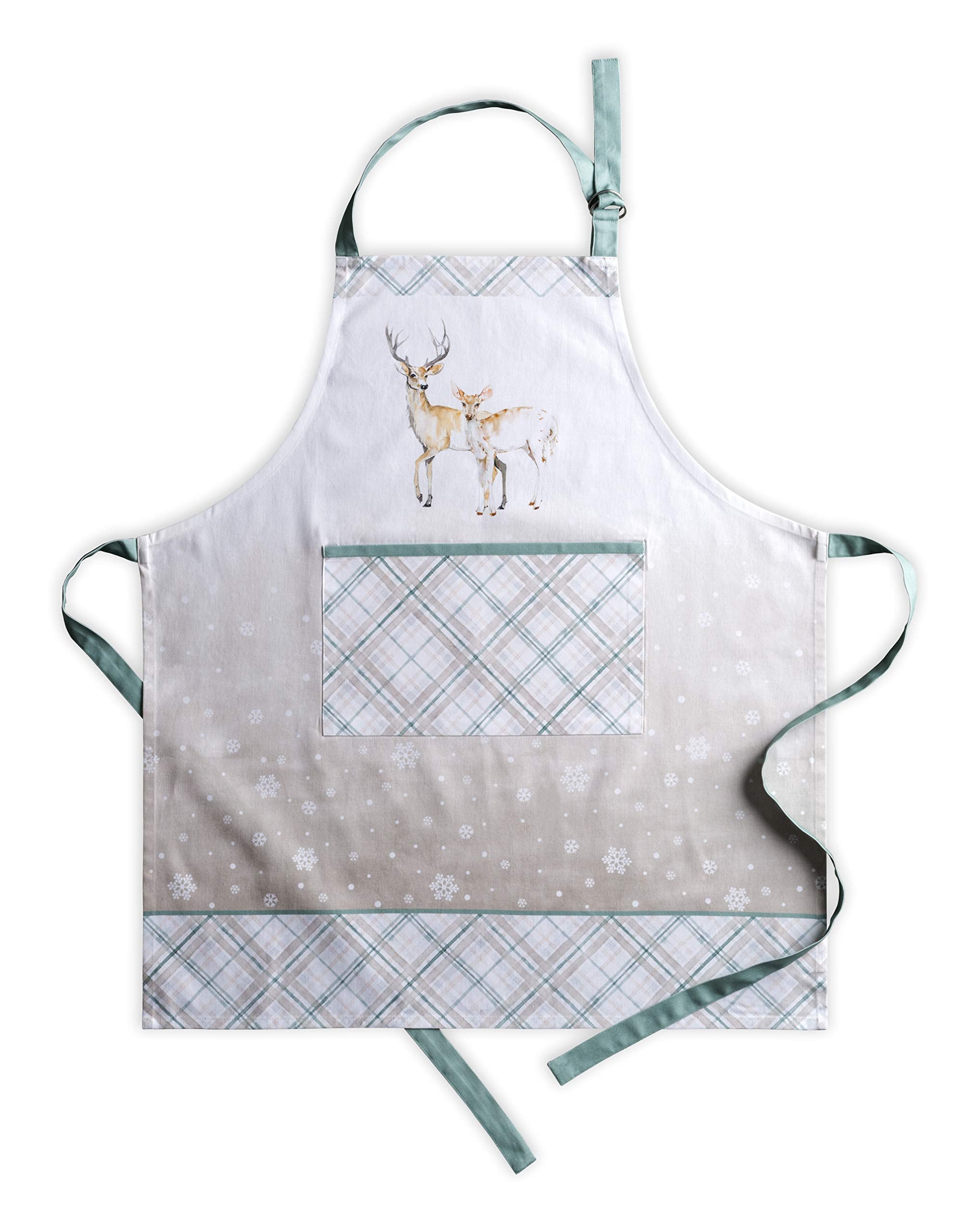 Maison D' Hermine Deer In The Woods 100% Cotton 1 Piece Kitchen Apron With An Adjustable Neck & Front Pocket With Long Ties For