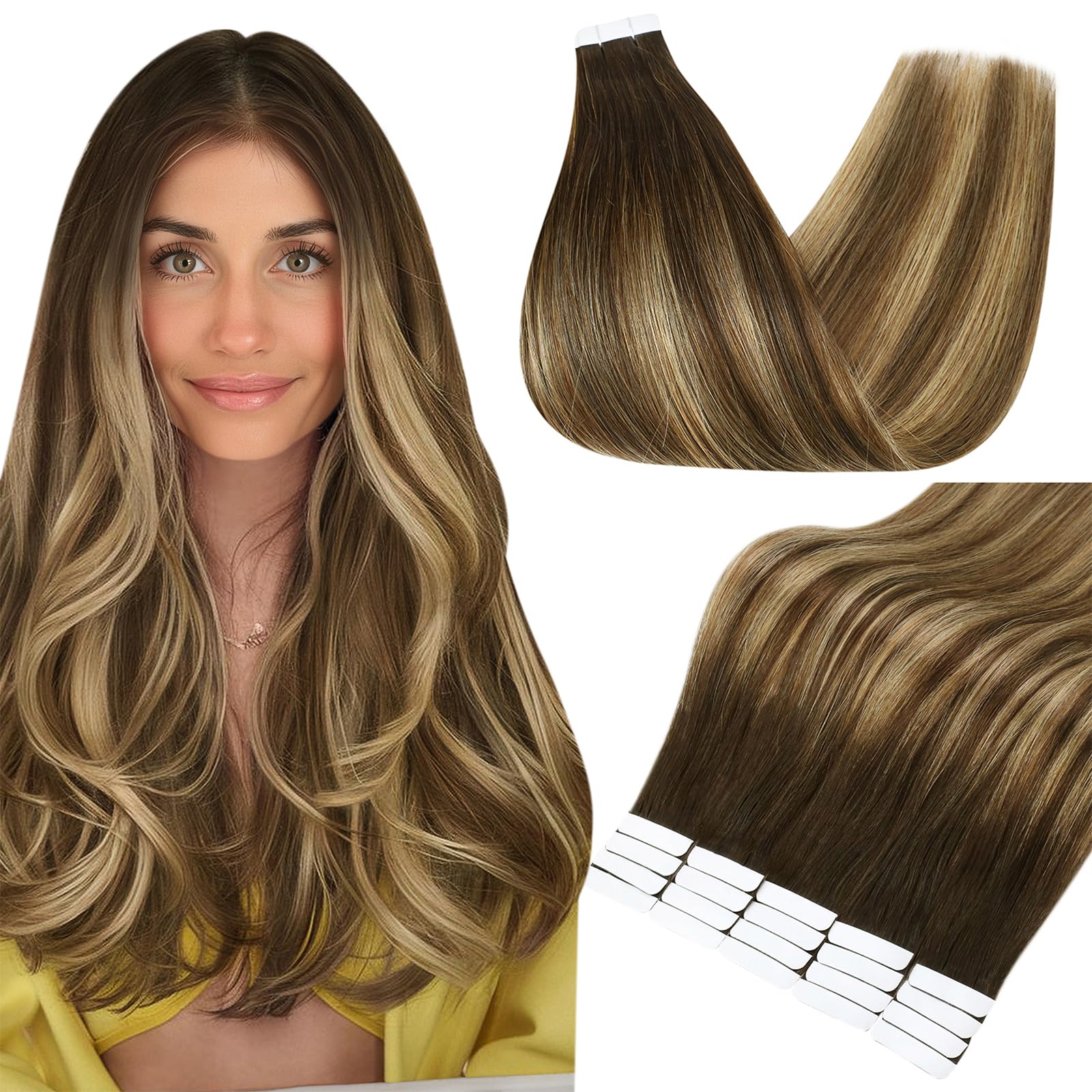 Full Shine Tape In Real Hair Extentions 20 Inch Remy Hair Extensions Balayage Ombre Hair Extensions Color 2 Fading To 3 And 27 H