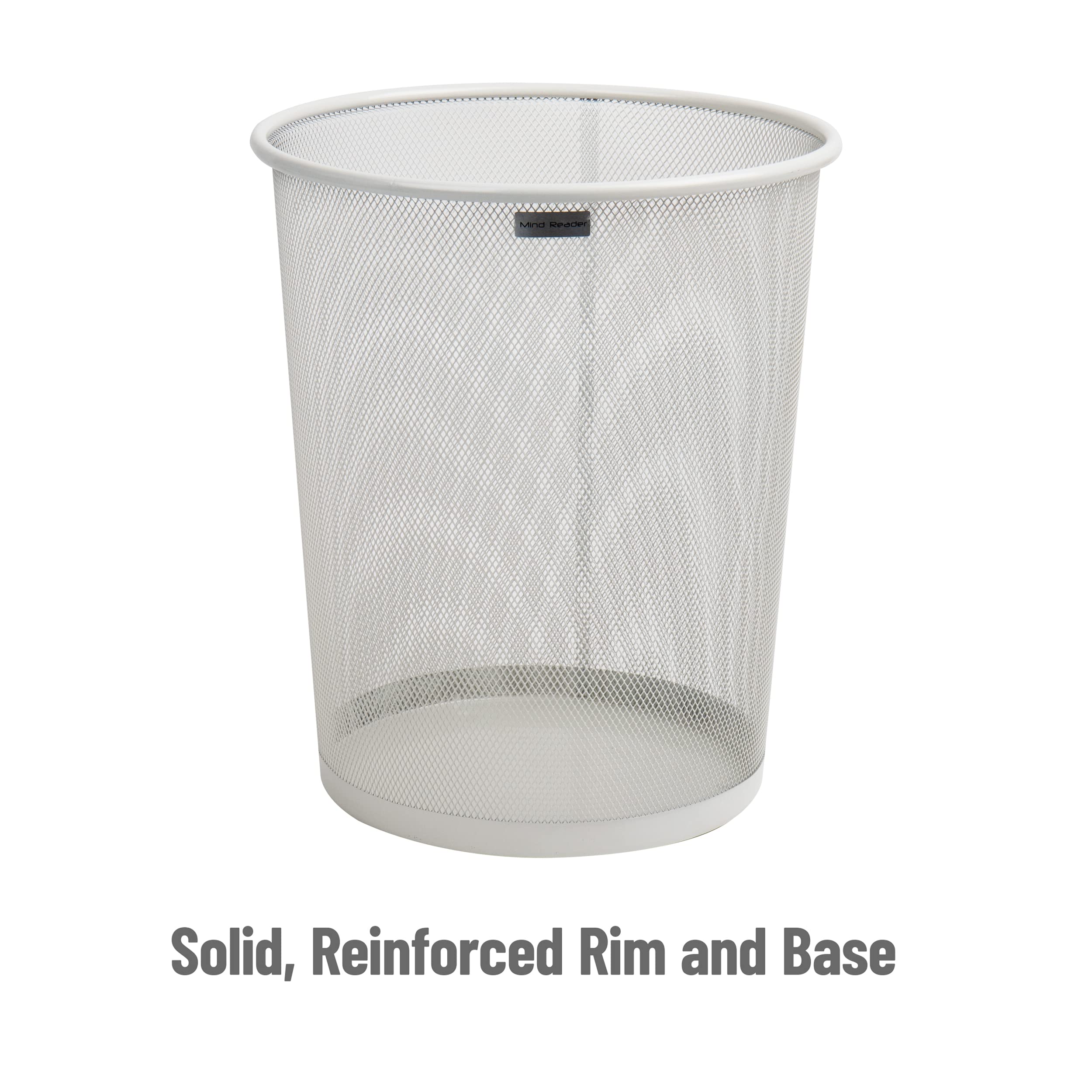 Mind Reader Mesh Trash Can, 16.65L (4.4 Gal), Waste Paper Basket, Round, Office, Metal Mesh, 11.5'' L X 11.5'' W X 13.75'' H, Wh