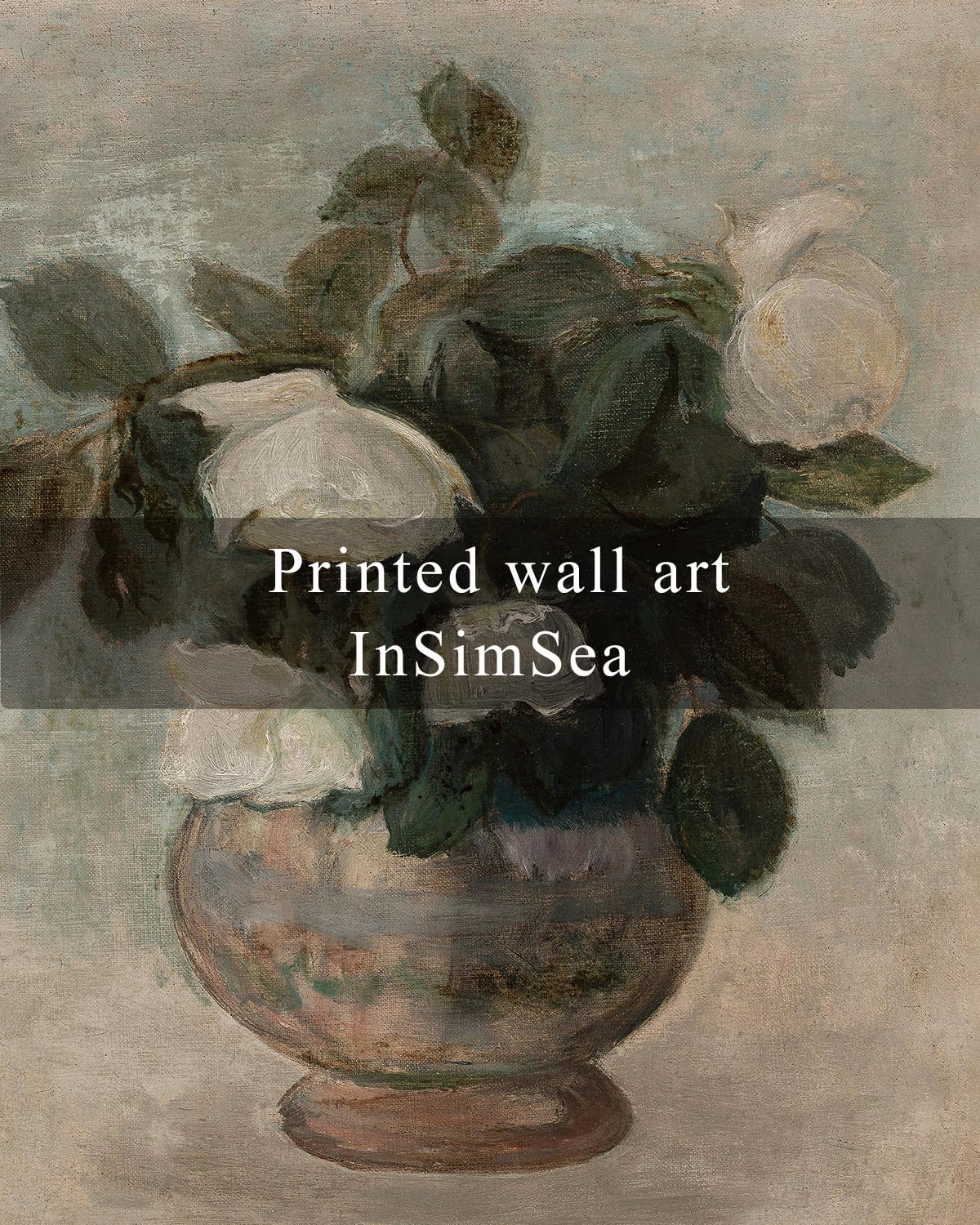 Insimsea Square Framed Canvas Wall Art, Flower Pictures Decor Flower In Vase Wall Painting, Pictures For Bedroom Bathroom Art Wa