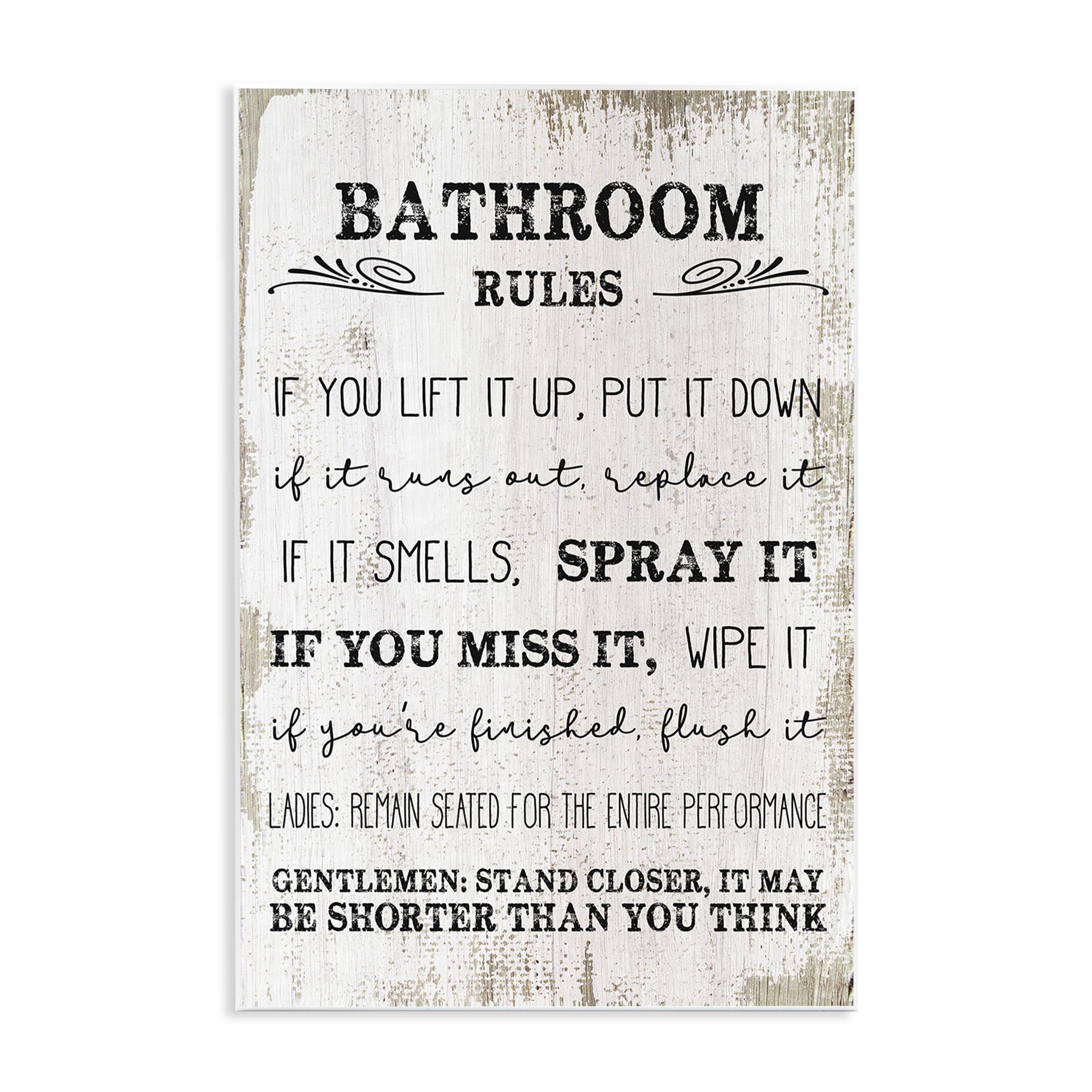 Stupell Industries Bathroom Rules Funny Word Wood Textured, Design By Daphne Polselli White Framed Wall Art, 11 X 14, Beige