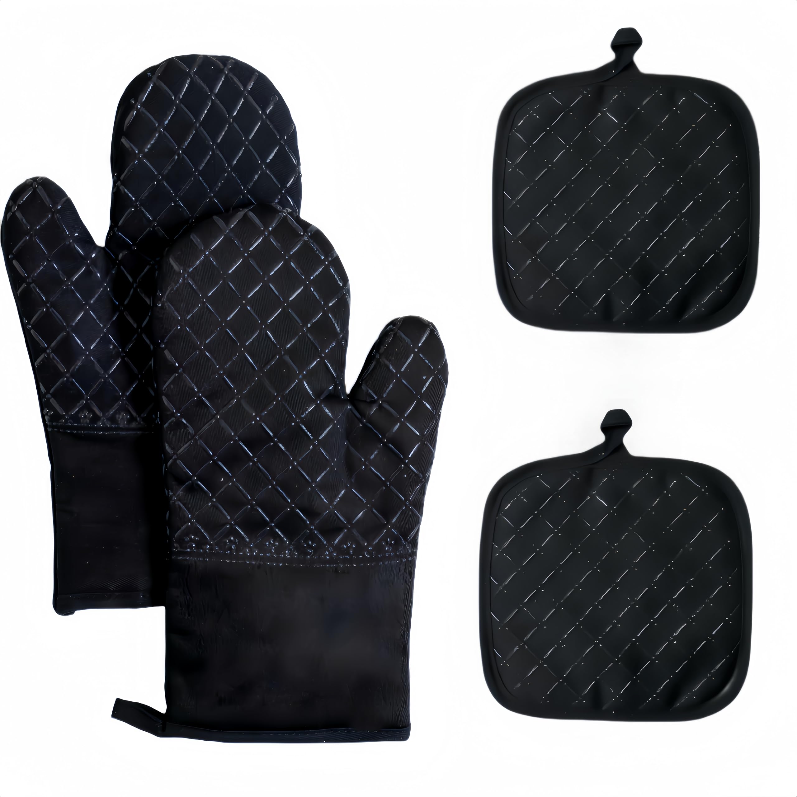 XUKOKELY Oven Mitts and Pan Racks 4-Piece Set, Extended Kitchen Oven Mitts and Pan Racks, Heat Resistant 500 F, Silicone Non-Sli