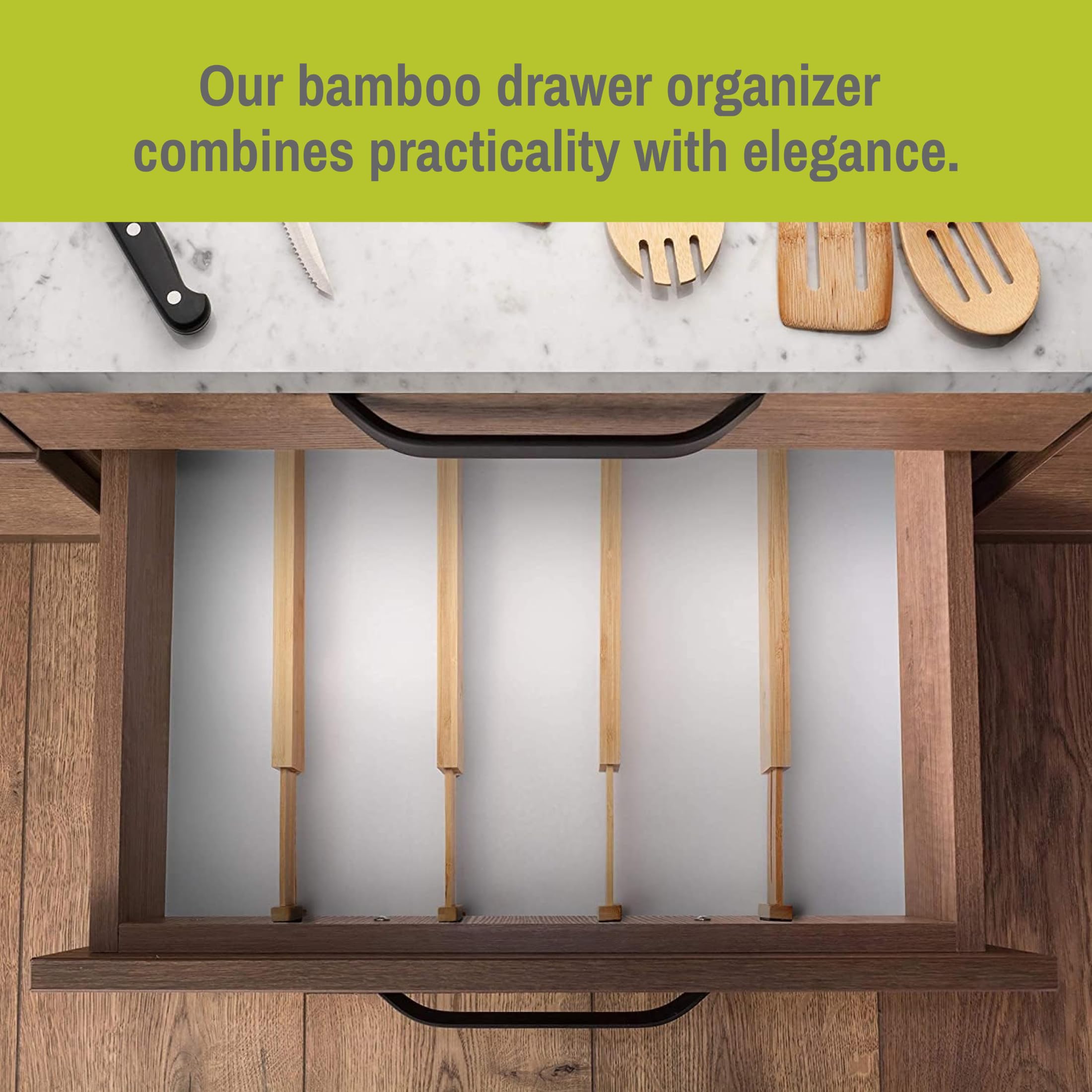 Homemaid Living Bamboo Drawer Organizer Adjustable and Expandable - Ideal Drawer Dividers for Kitchen, Dresser, Bedroom and Bath