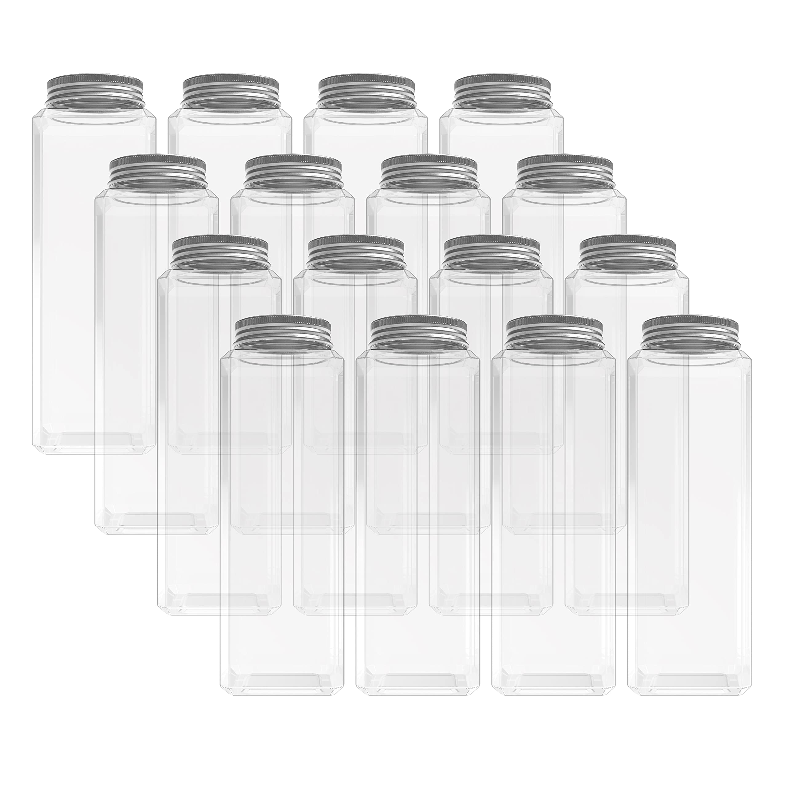 Holevifo 16 Pack 20 Ounces Clear Pet Plastic Juice Bottles Empty Rectangual Bottles With Lids For Juice, Milk, Tea And Other Bev