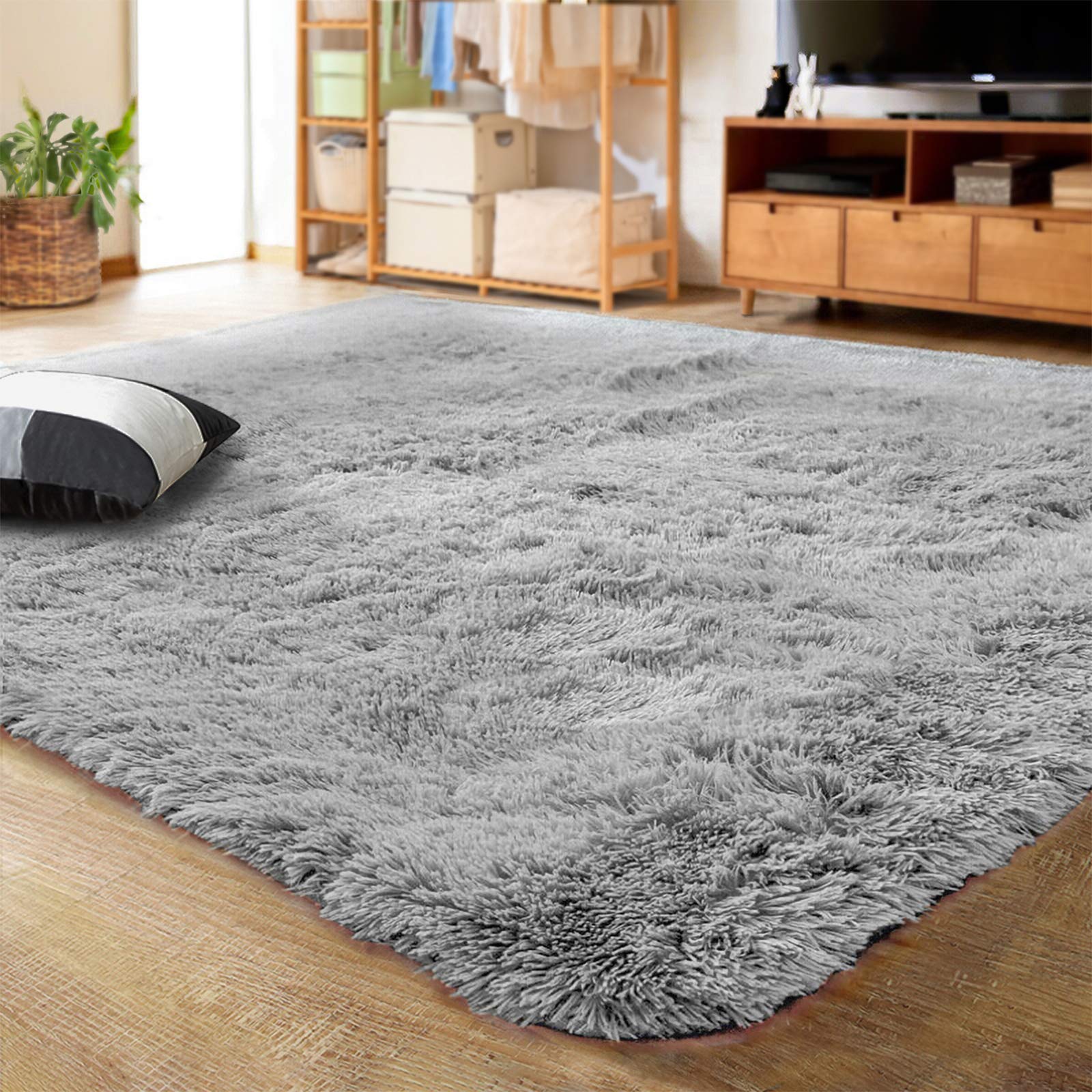 LOCHAS Ultra Soft Indoor Modern Area Rugs Fluffy Living Room Carpets for Children Bedroom Home Decor Nursery Rug 4x5.3 Feet, Gra
