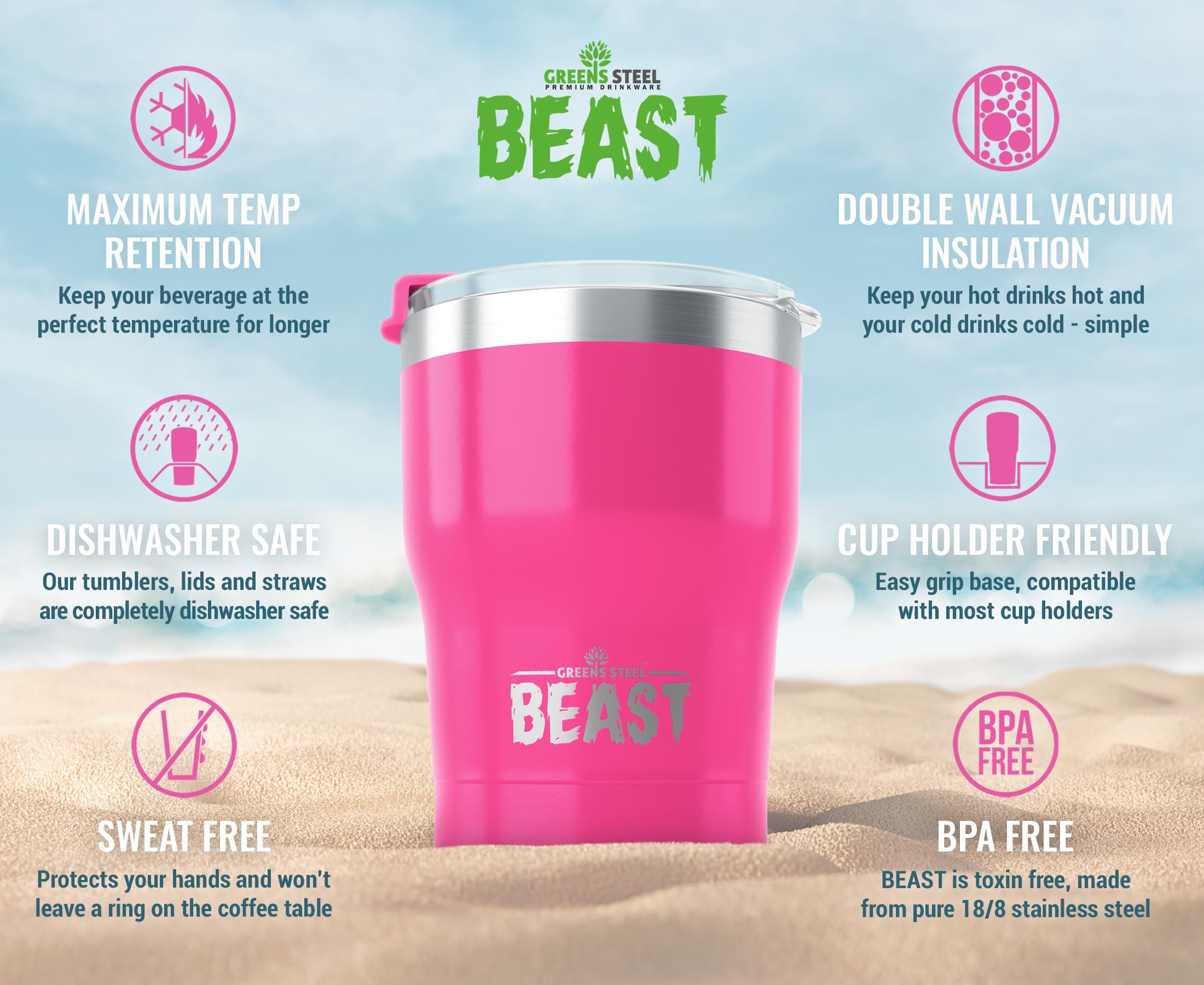 Beast 10 oz Tumbler Stainless Steel Vacuum Insulated coffee Ice cup Double Wall Travel Flask (cupcake Pink)