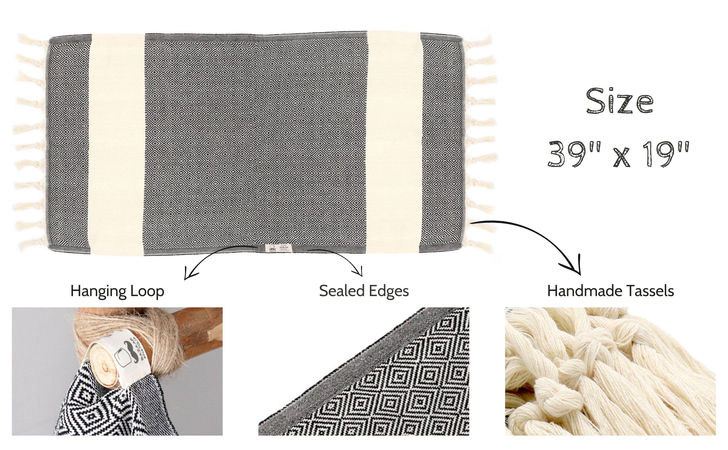 Bazaar Anatolia Turkish Hand Towels Set Of 2 Decorative Towels For Bathroom 100% Cotton With Hanging Loop Boho Farmhouse Decor K