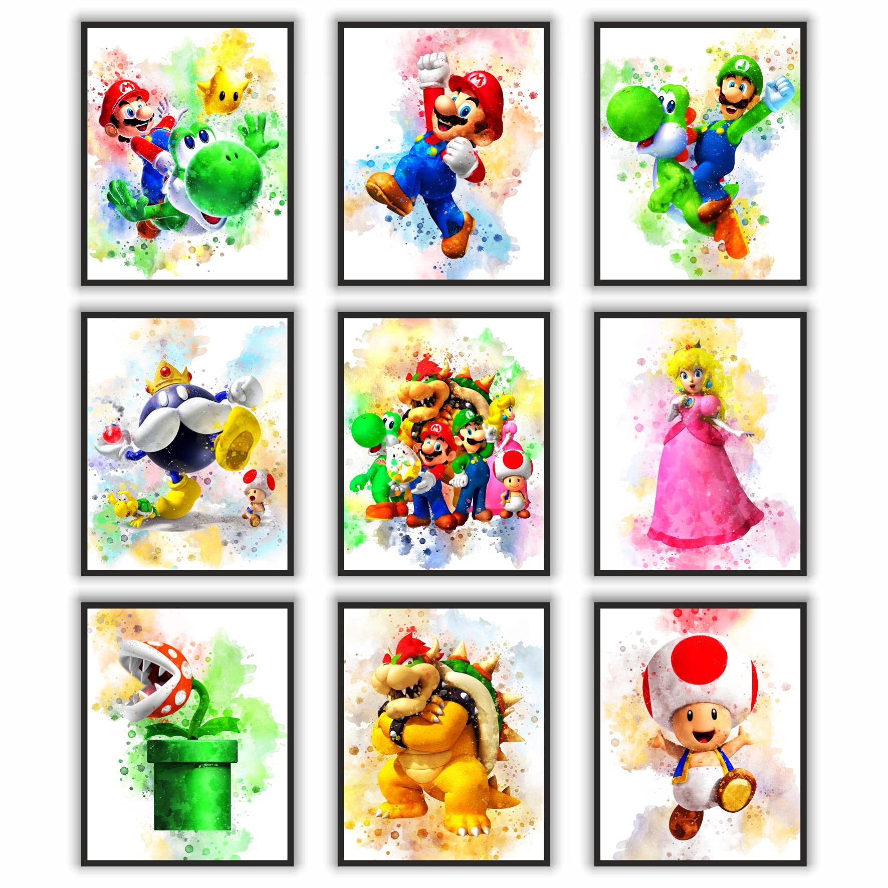 By Sycart,Kids Game Watercolor Poster Prints, Wall Decor For Kids, Unframed Set Of 9 (8X10 Inches), Kids Game Room Decor, Kids G