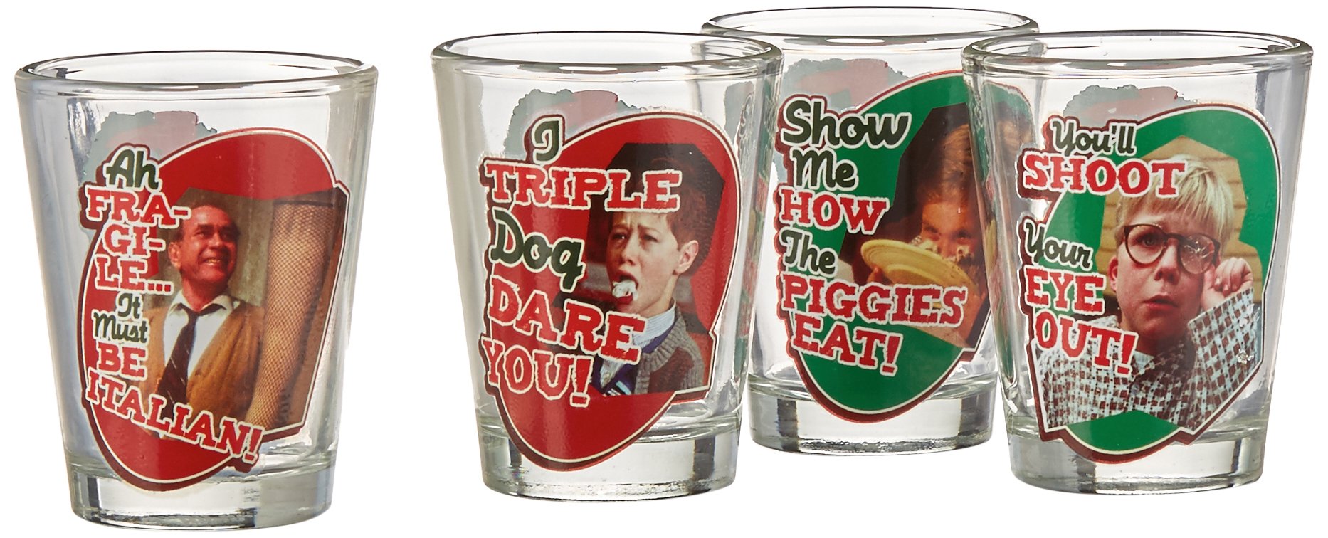 Icup A Christmas Story Quote Badge Shot Glass 4-Pack, Multicolor