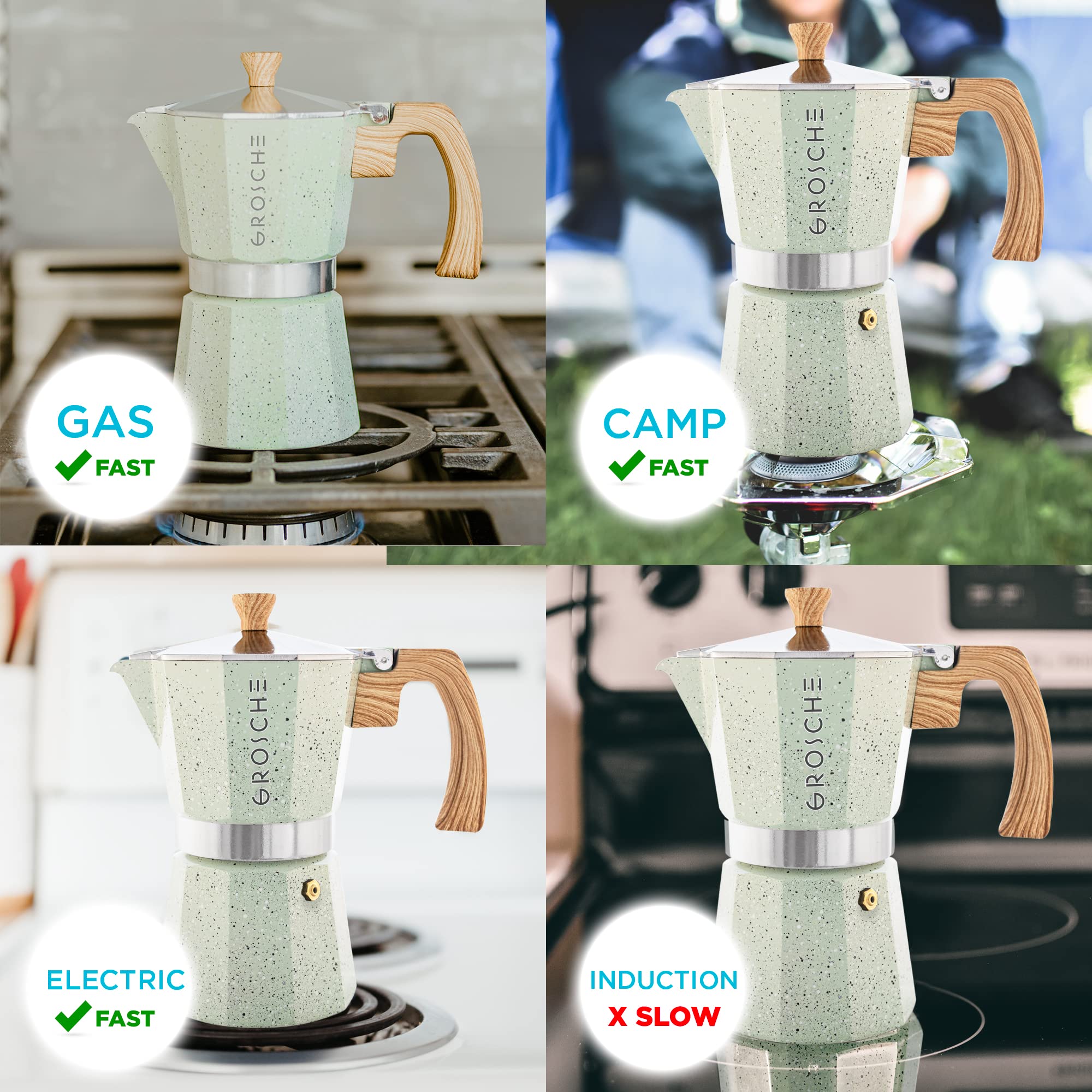 Grosche Milano Moka Pot, Stovetop Espresso Maker, Greca Coffee Maker, Stovetop Coffee Maker And Espresso Maker Percolator (Mint,
