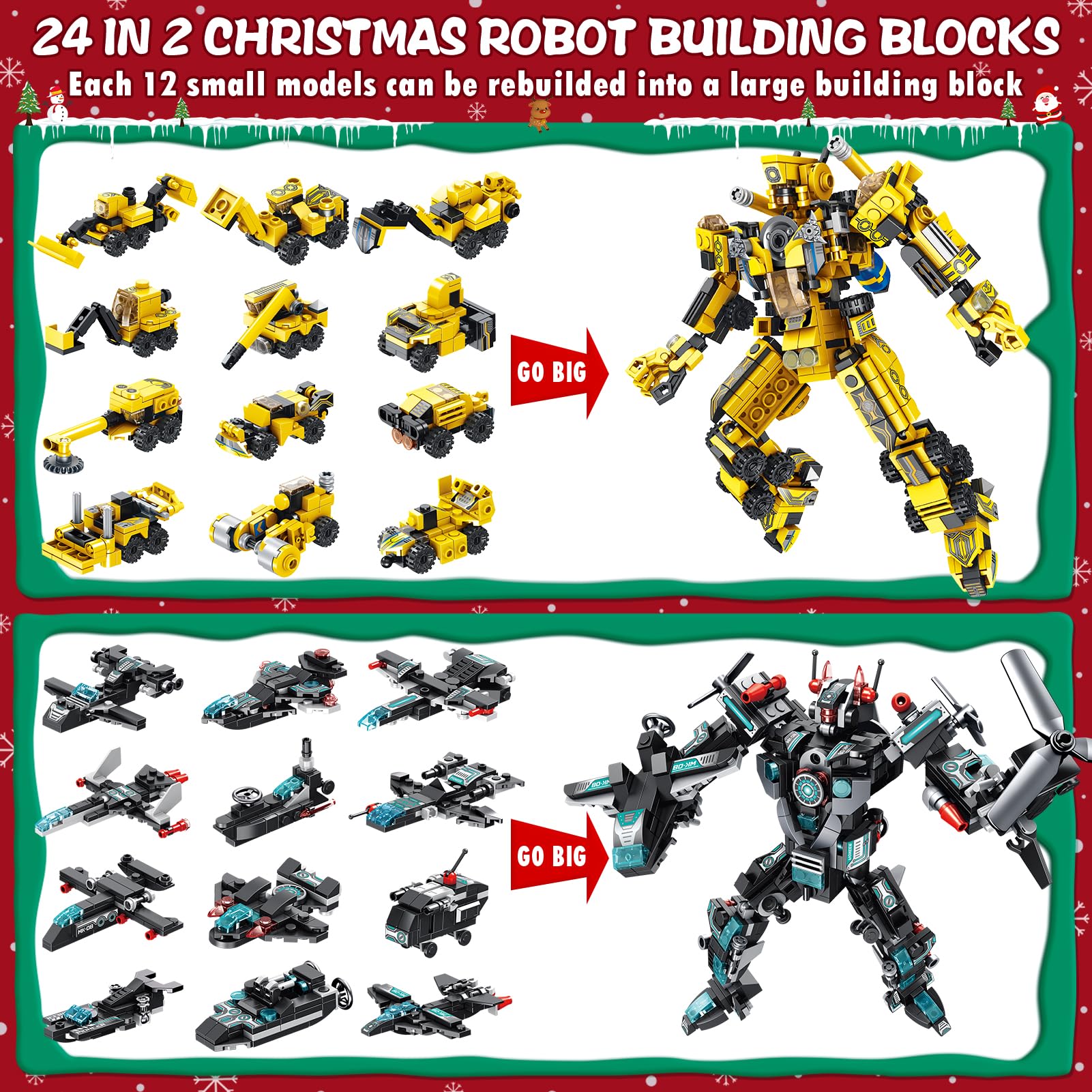 Qinline Kids Advent Calendar 2025 for Boys, 24 Days Christmas STEM Robot Building Blocks Countdown Calendar Gifts Box with 25-in