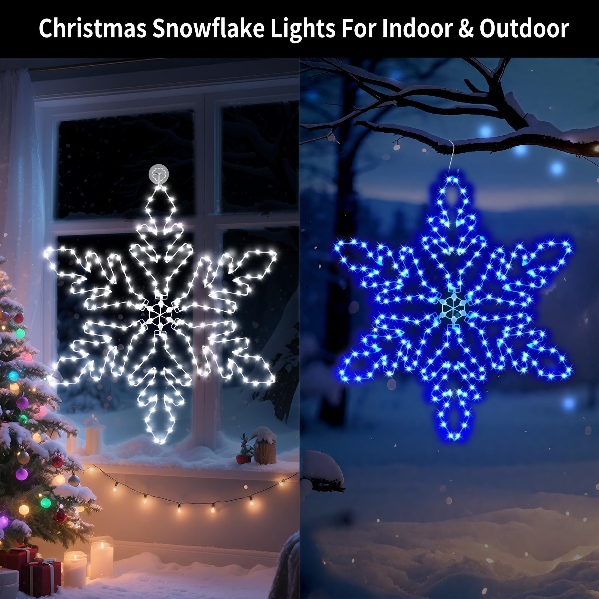 LiuZpatial Led Snowflake Lights Outdoor, 36 219 LED Smart Blue White Snowflake Christmas Lights with APP Remote Control Timer Mu