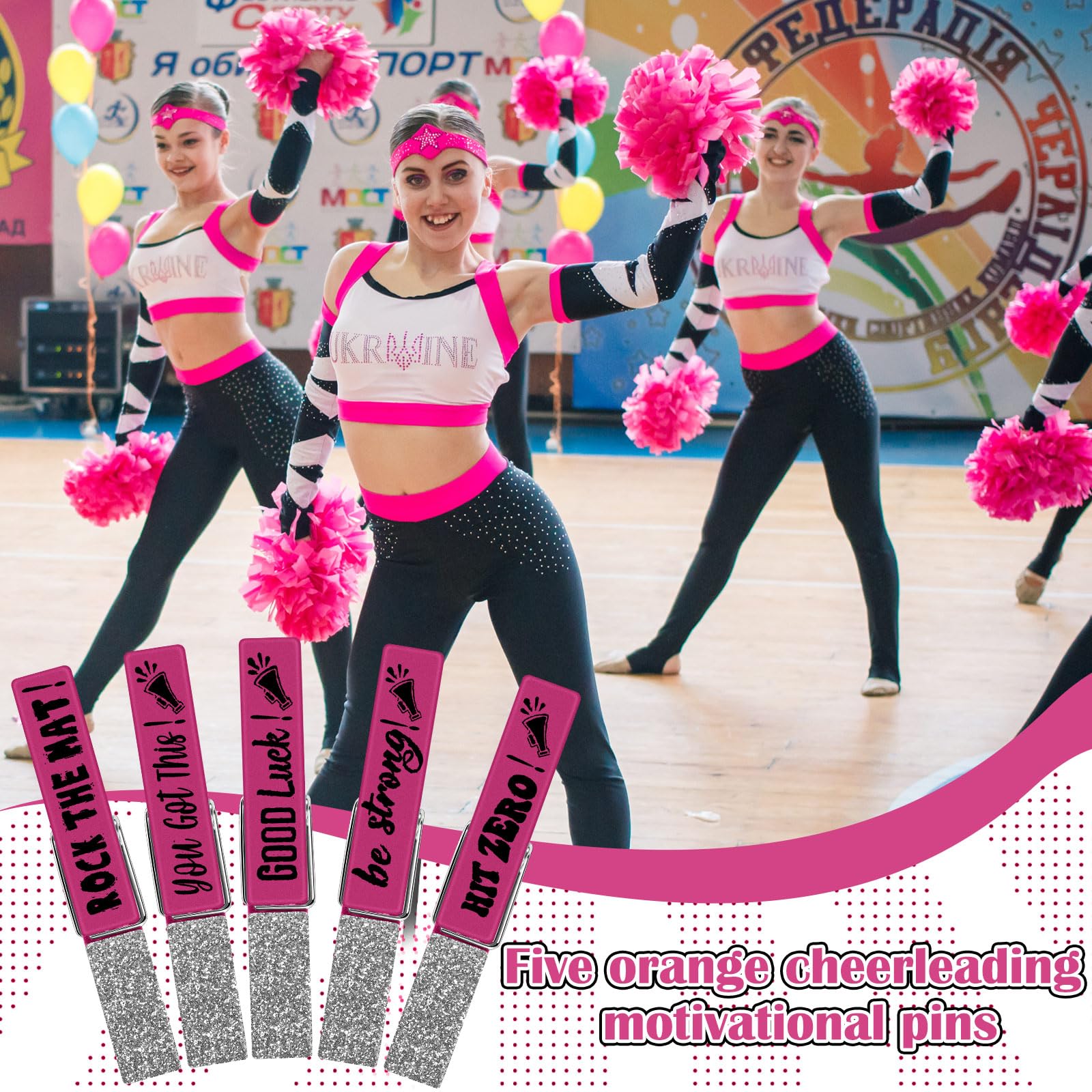 Kigeli 30 Pcs Spirit Clips Cheer Pins Cheerleader Gifts Clothes Pins for Backpacks Competition Glittered for Team Cheer Gifts St