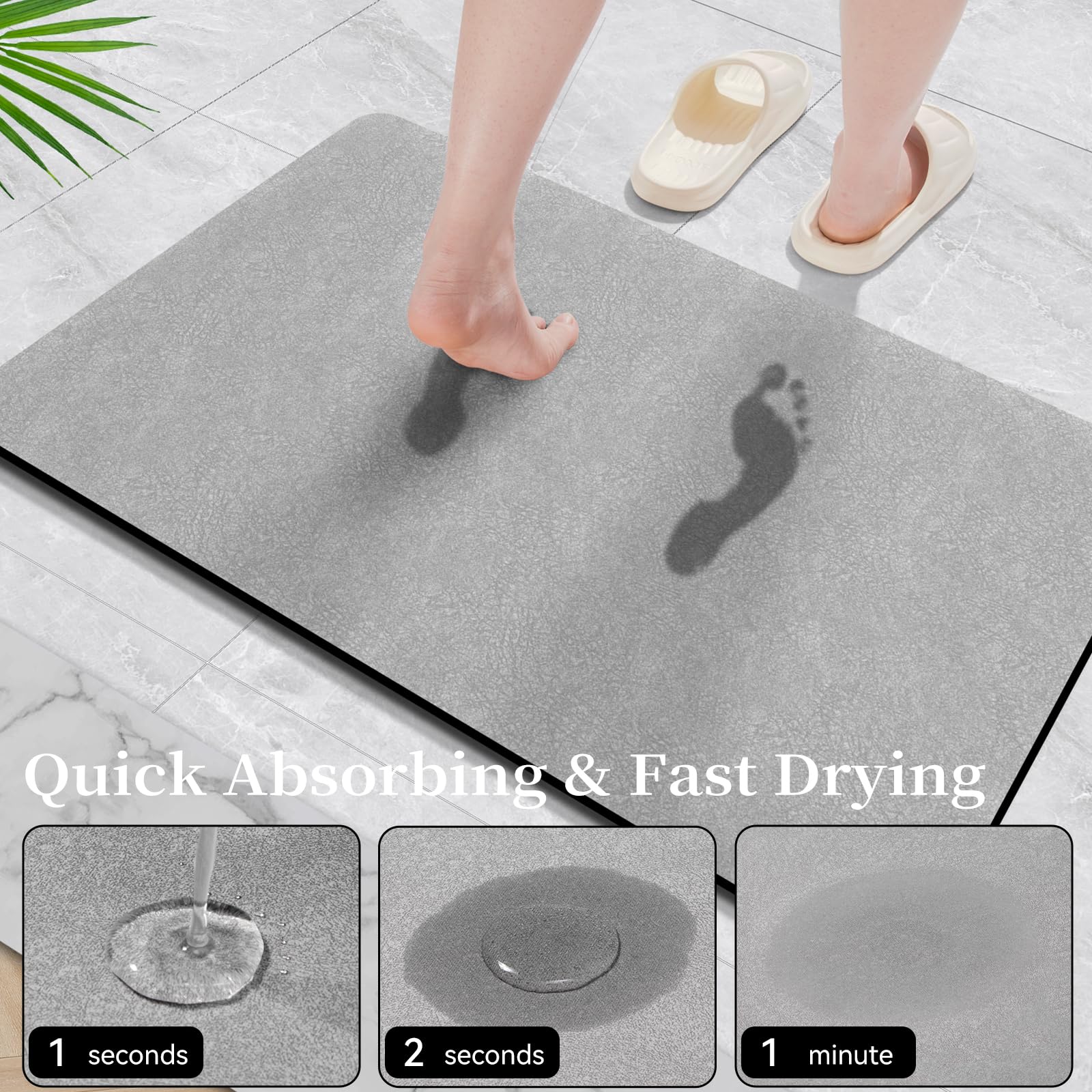 Earcu Bath Mat Rugs 24X17 - Diatomaceous Earth Bath Mat Quick Dry Absorbent Bathroom Rugs Rubber Non Slip Thin Bathroom Mat Fit