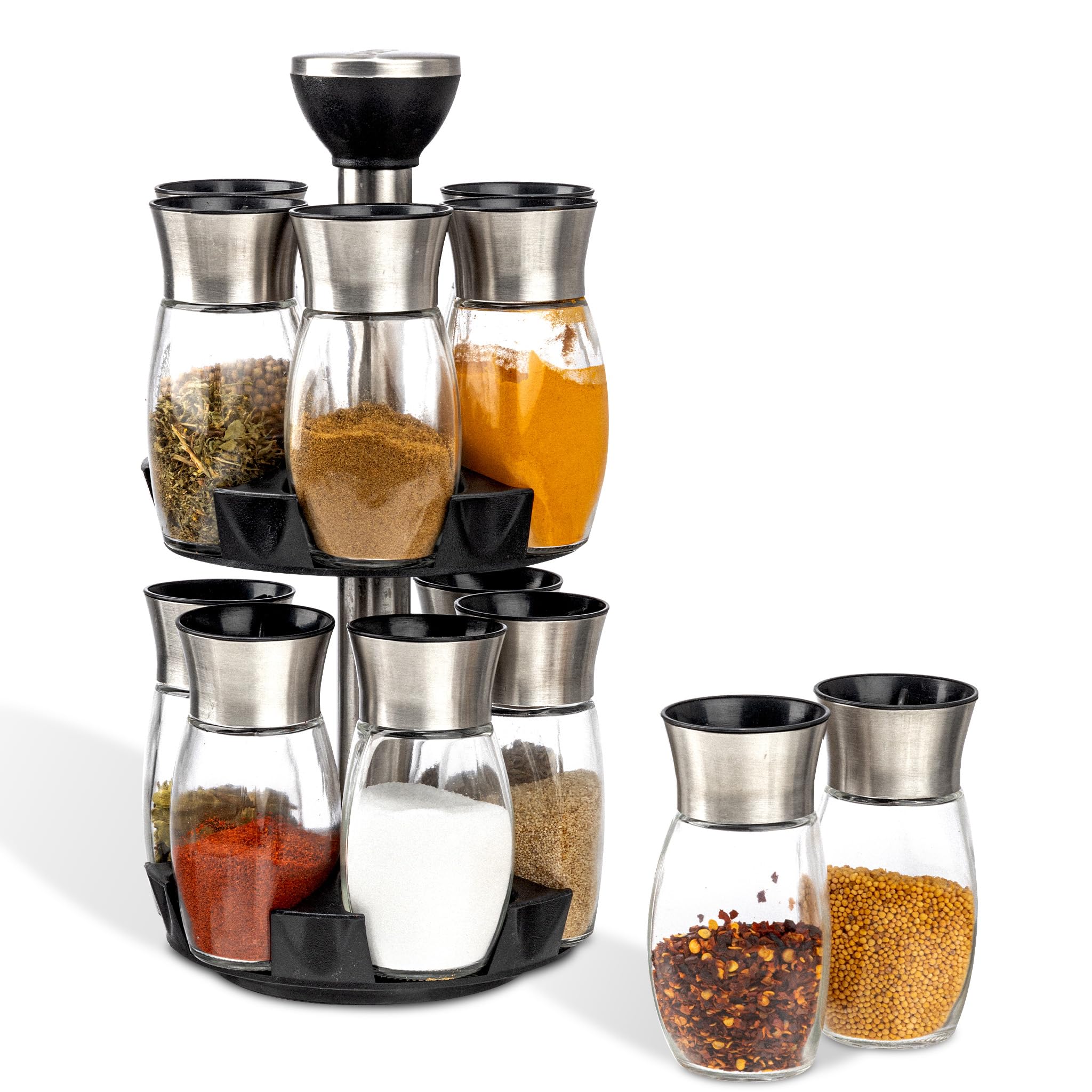 Agaro Elegant Glass Spice Jar With Holder, Set Of 12, Spinning Spice Storage Rack, Rotating Spice Holder, Spice Containers, Spic