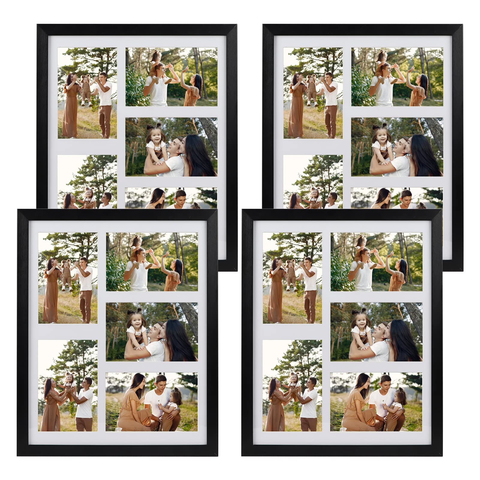 PHAREGE 5 Openings 4x6 Picture Frame Collage Black 4 Pack, 11x14 Poster Frame set of 4, Display Family Wedding Photos Horizontal