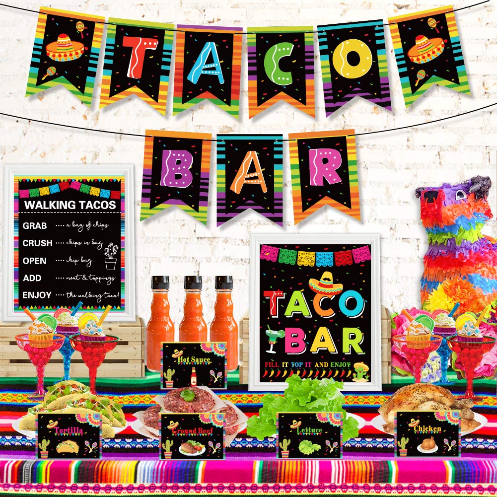 Taco Bar Decoration Kit, Mexican Fiesta Party Decorations Taco Bar Banner Sign Tent Garland For Cinco De Mayo Fiesta Mexican The