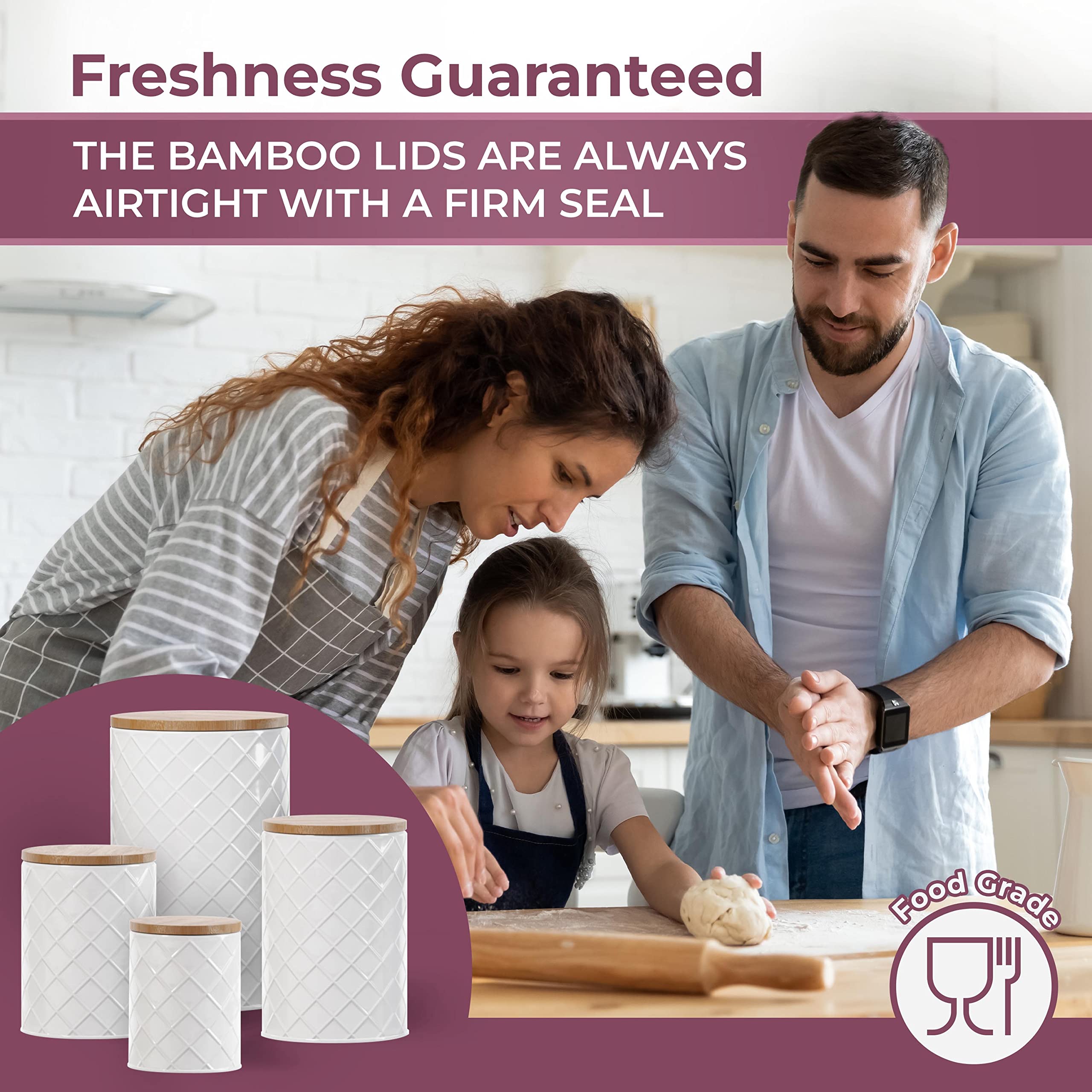 Pebble  Stem White Canister Sets For Kitchen Counter, Kitchen Canisters Set Of 4, Airtight Countertop Flour And Sugar Containers