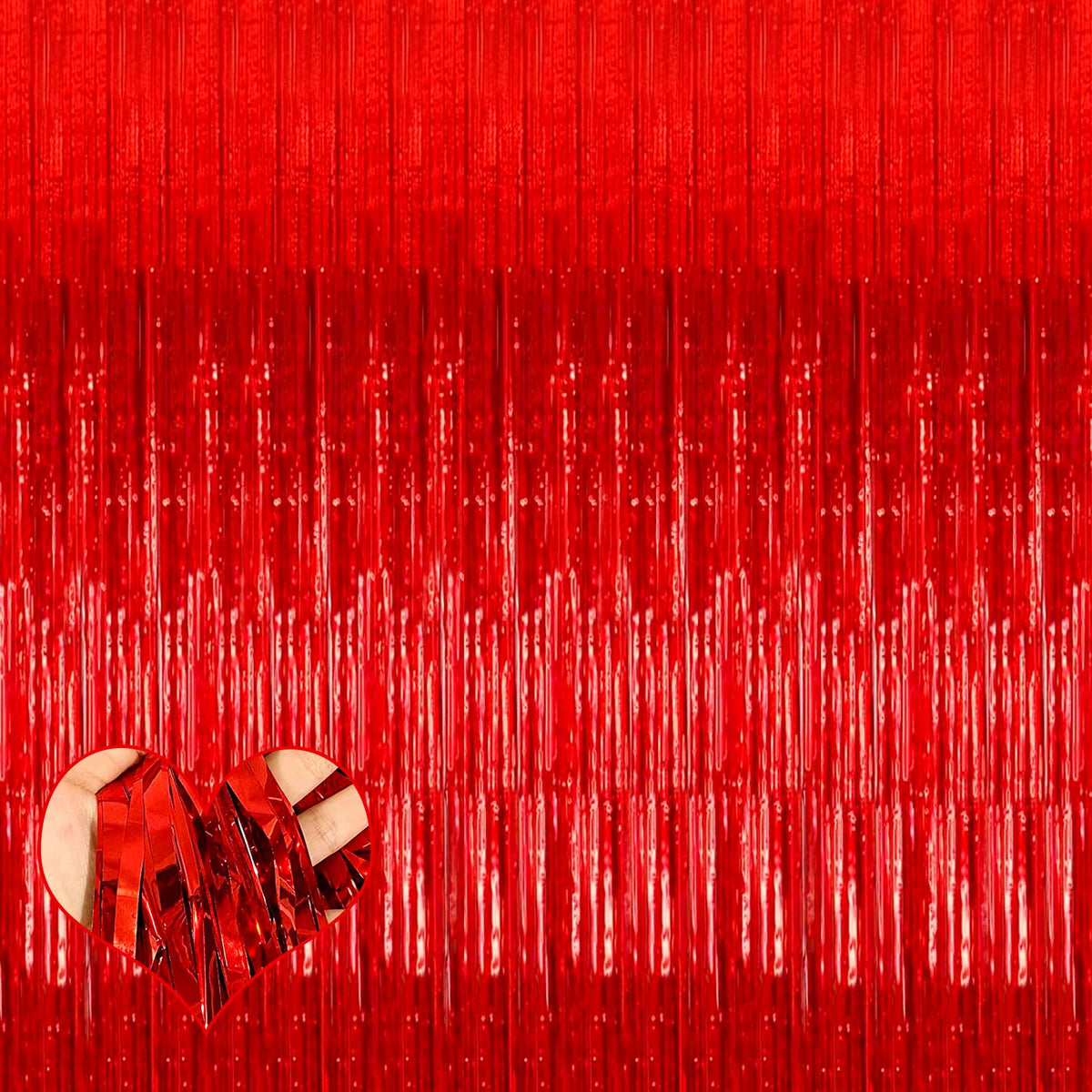4 Pack Red Fringe Curtain Backdrop, 3.2Ft X 8.2Ft Metallic Tinsel Foil Fringe Streamers Curtains Background For Photo Booth Birt