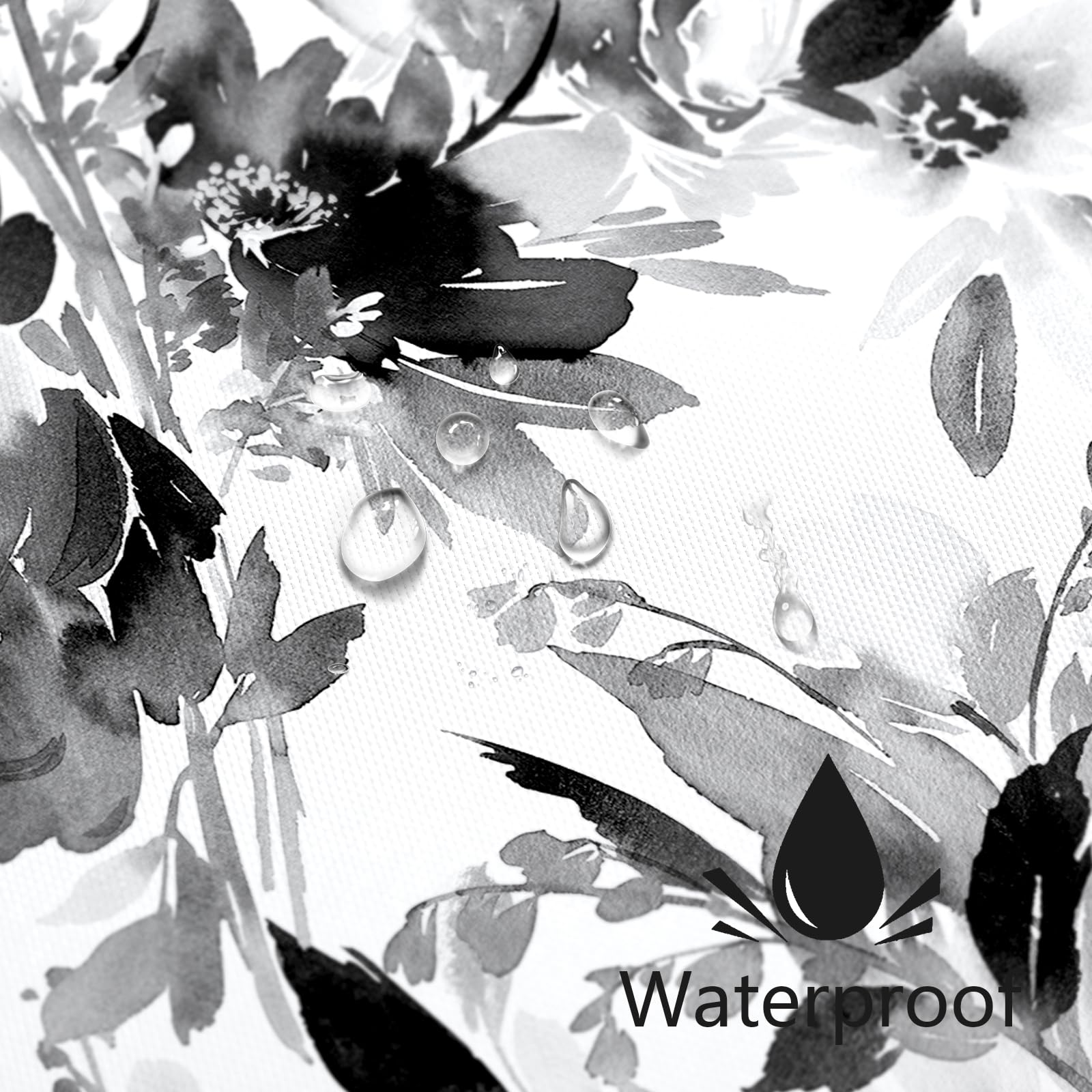 Mayzus Long Shower Curtain 72 X 78 Inch, Tall Watercolor Floral Fabric Shower Curtain, Black And White Modern Abstract Flower Ba