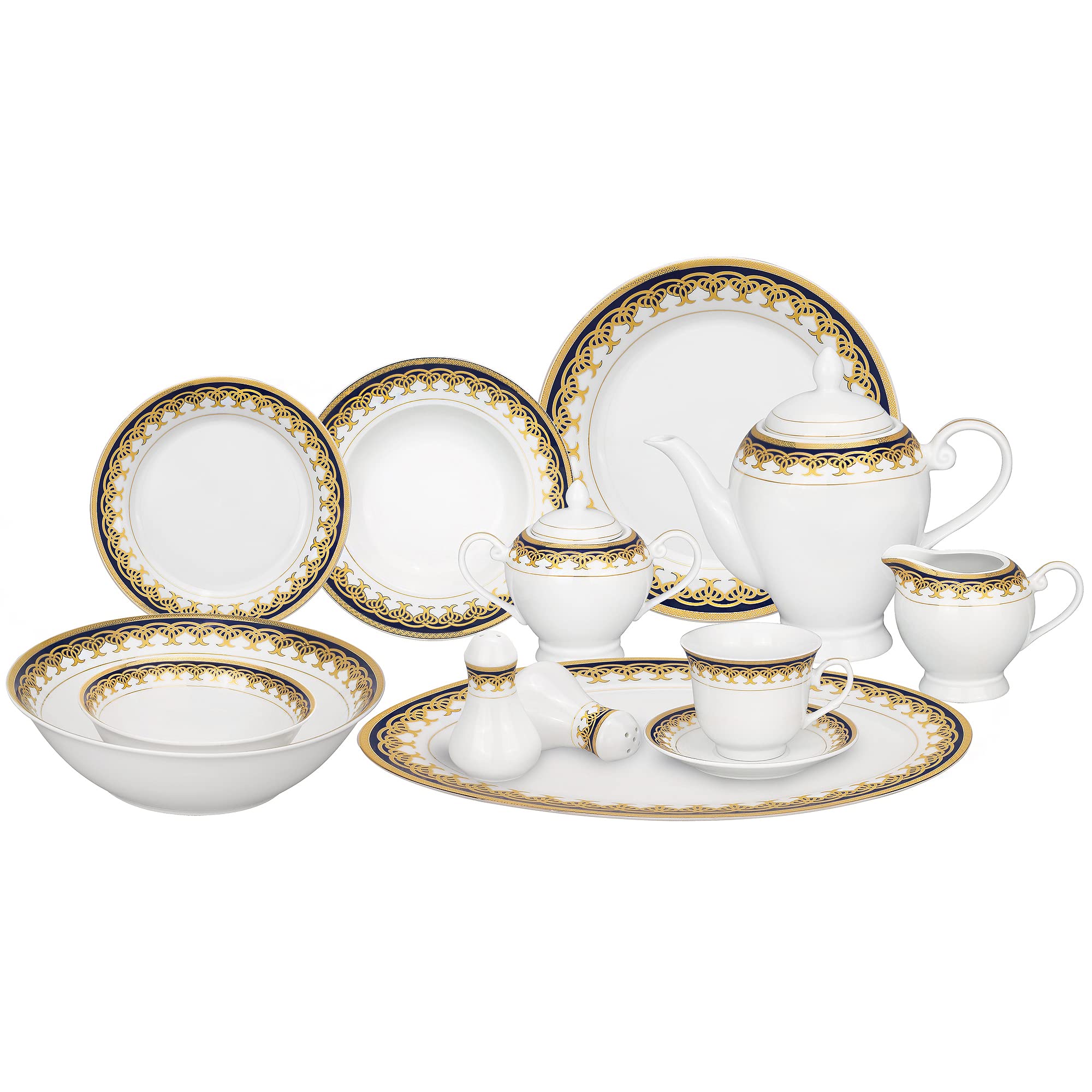 Lorren Home Trends 57-Piece Porcelain Dinnerware Set, Iris, Service for 8