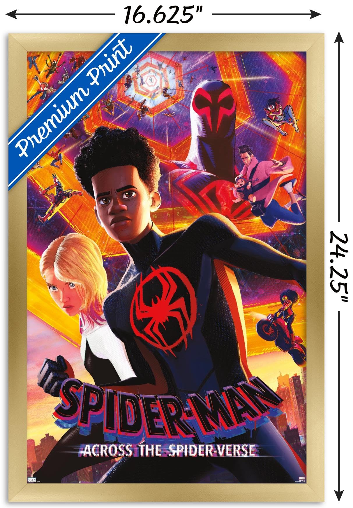 Trends International Marvel Spider-Man: Across The Spider-Verse - Group One Sheet Wall Poster, 14.72'' X 22.37'', Gold Framed Ve