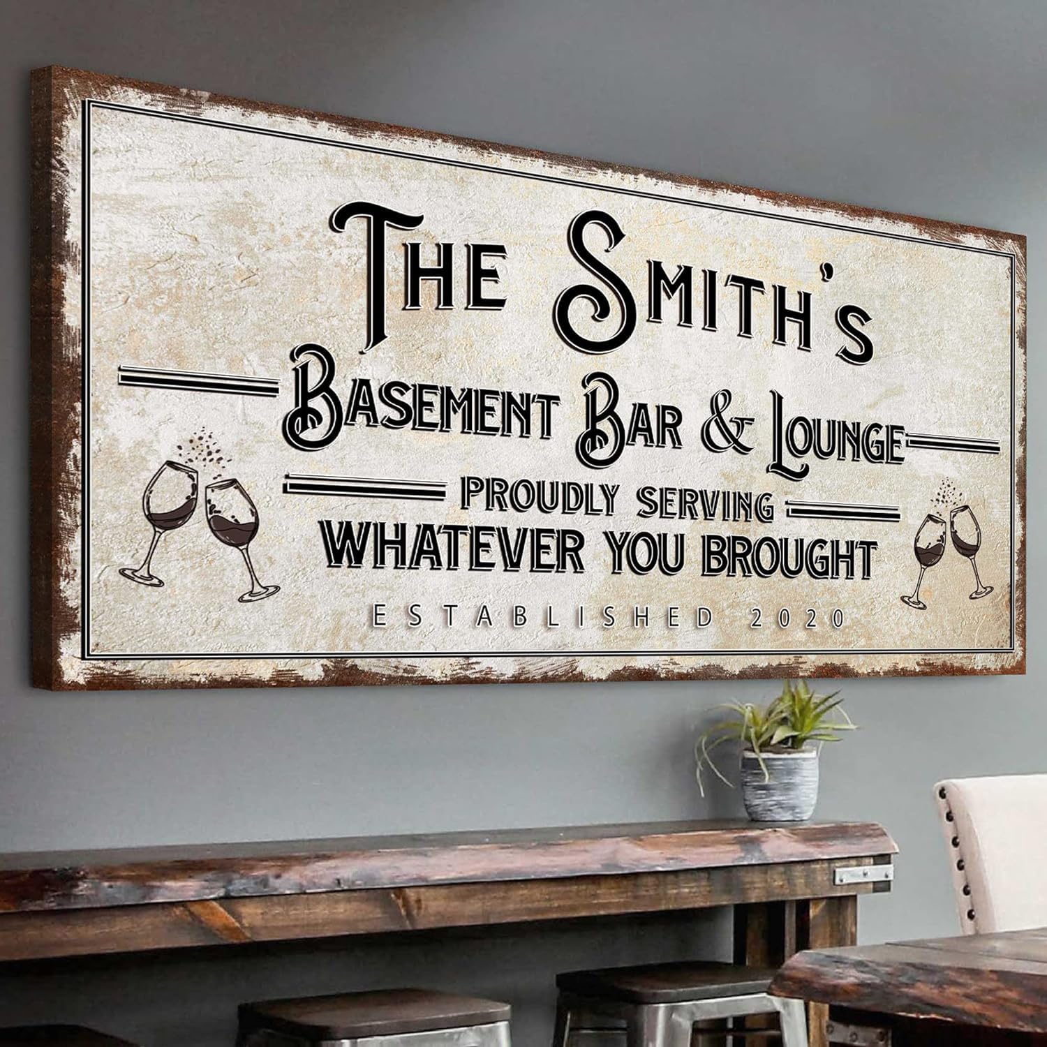 Tailored Canvases Bar Sign Custom Decor - Basement Bar And Lounge Proudly Serving Whatever You Brought - Canvas Wall Art Printab