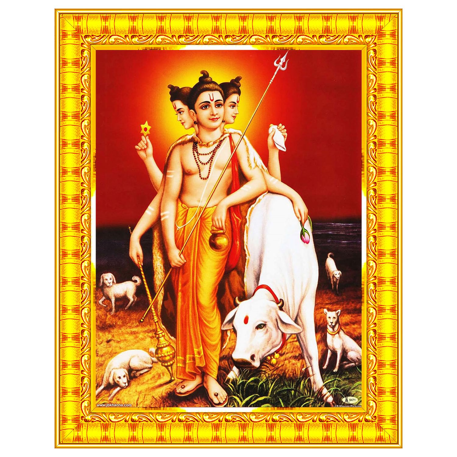 Pavan Photo Laminations Lord Dattatreya Swamy Gurudatta Dattaguru Wall Painting Framed Home Decor (Wood,Matte,Gold,Big Size,10 X