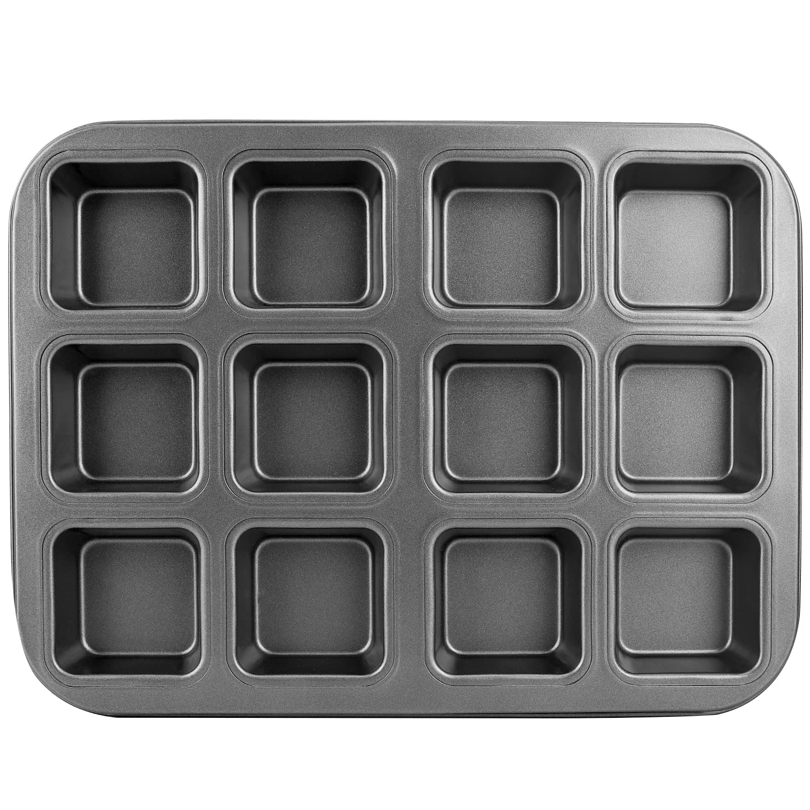 Beasea Brownie Pan With Dividers, 1 Set 12 Cavity All Edges Square Cupcake Brownie Pans Mini Cake Non Stick Baking Carbon Steel