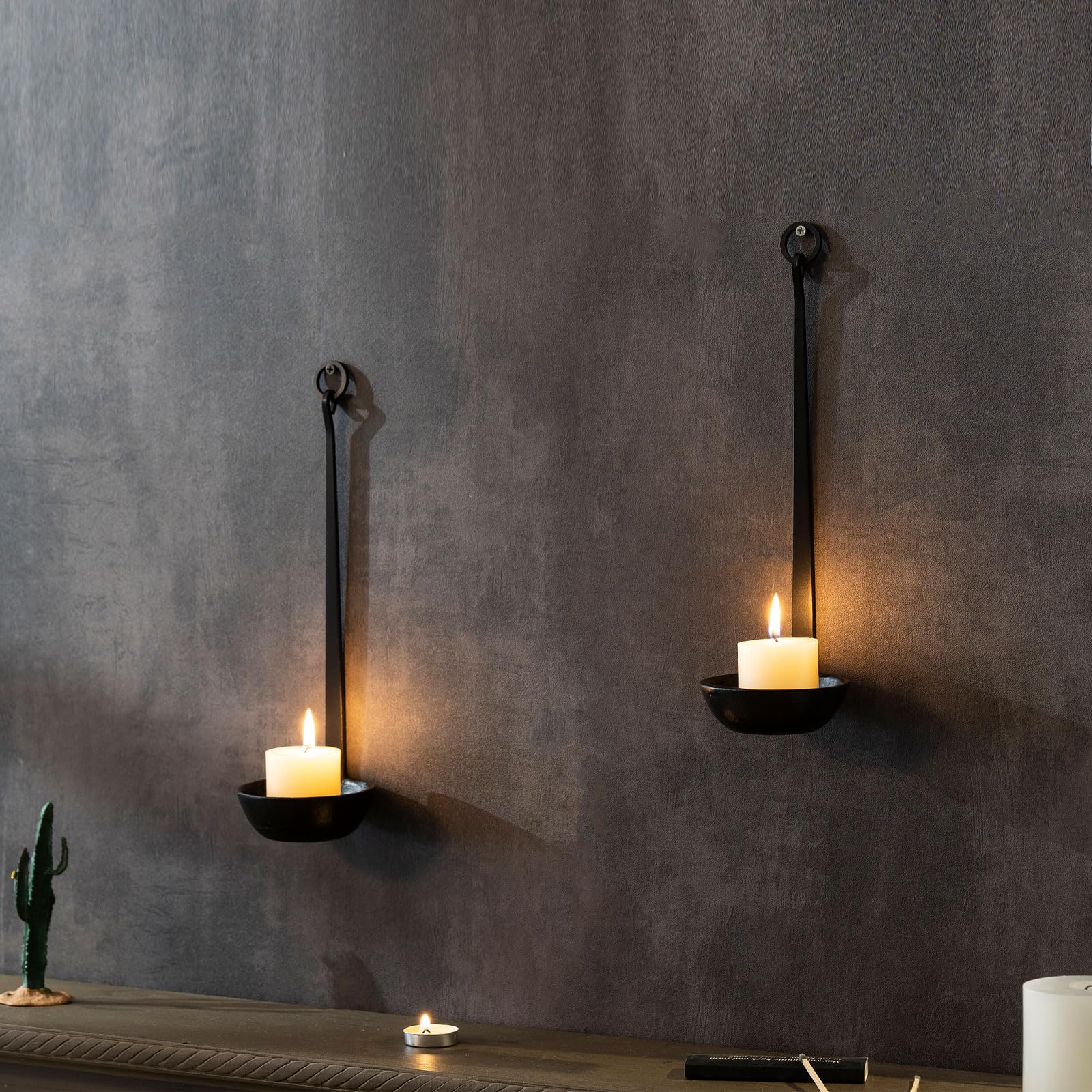 Aimto Wall Sconce Candle Holder Metal Hanging Wall Decorations for Home,Living Room, Bathroom, Dining Room, Set of 2(Black