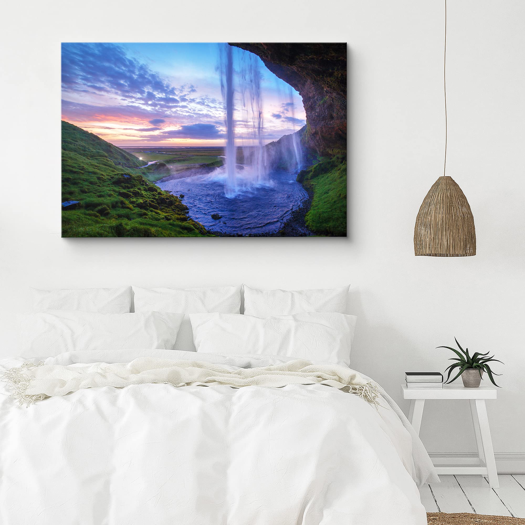 Signford Canvas Print Wall Art Waterfall Pool At Sunset Nature Wilderness Photography Realism Rustic Landscape Colorful Multicol