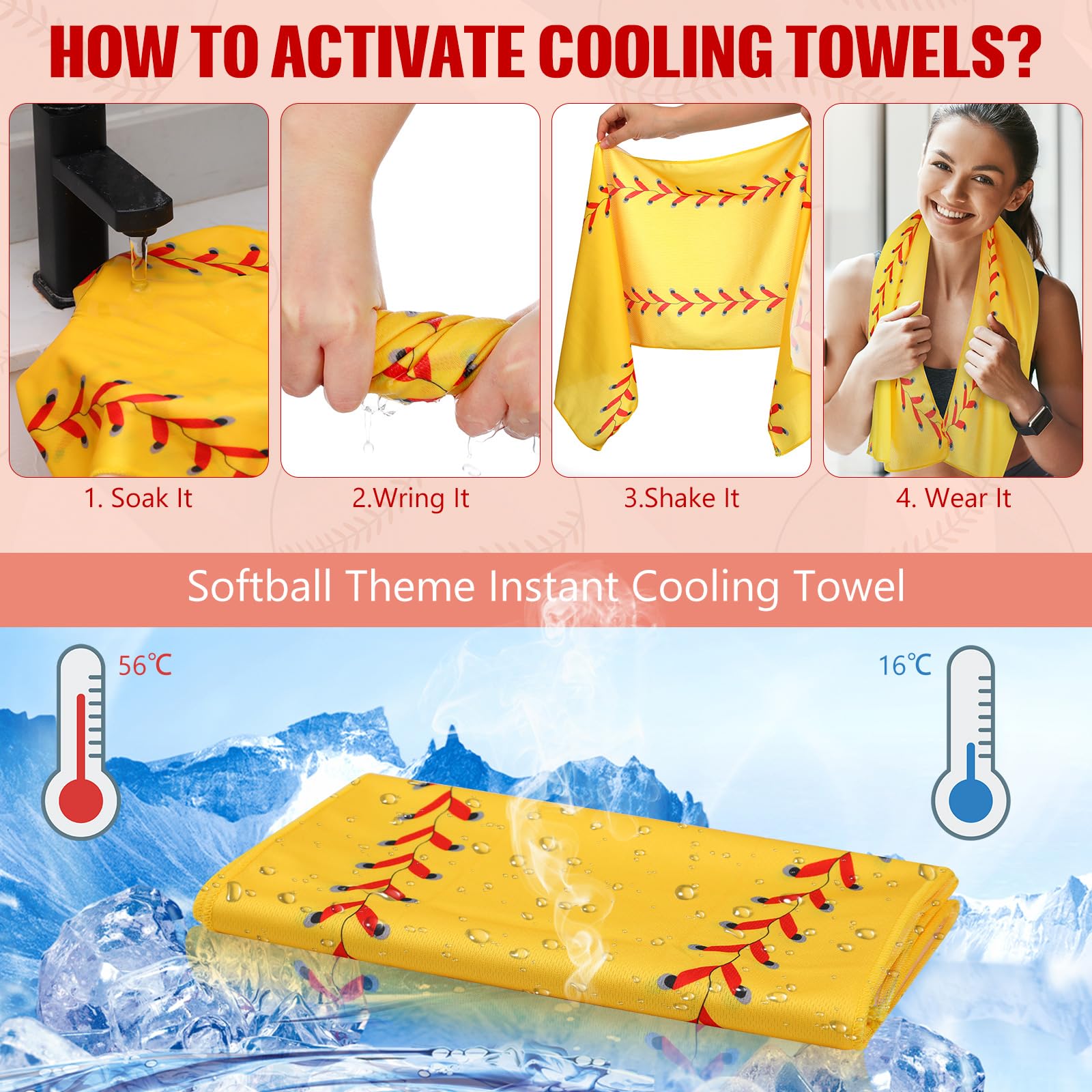 Hahafelt 12 Pack Softball Cooling Towels, Sports Towels with Bags, 40x12 Breathable Chilly Towel, Microfiber Towel for Softball