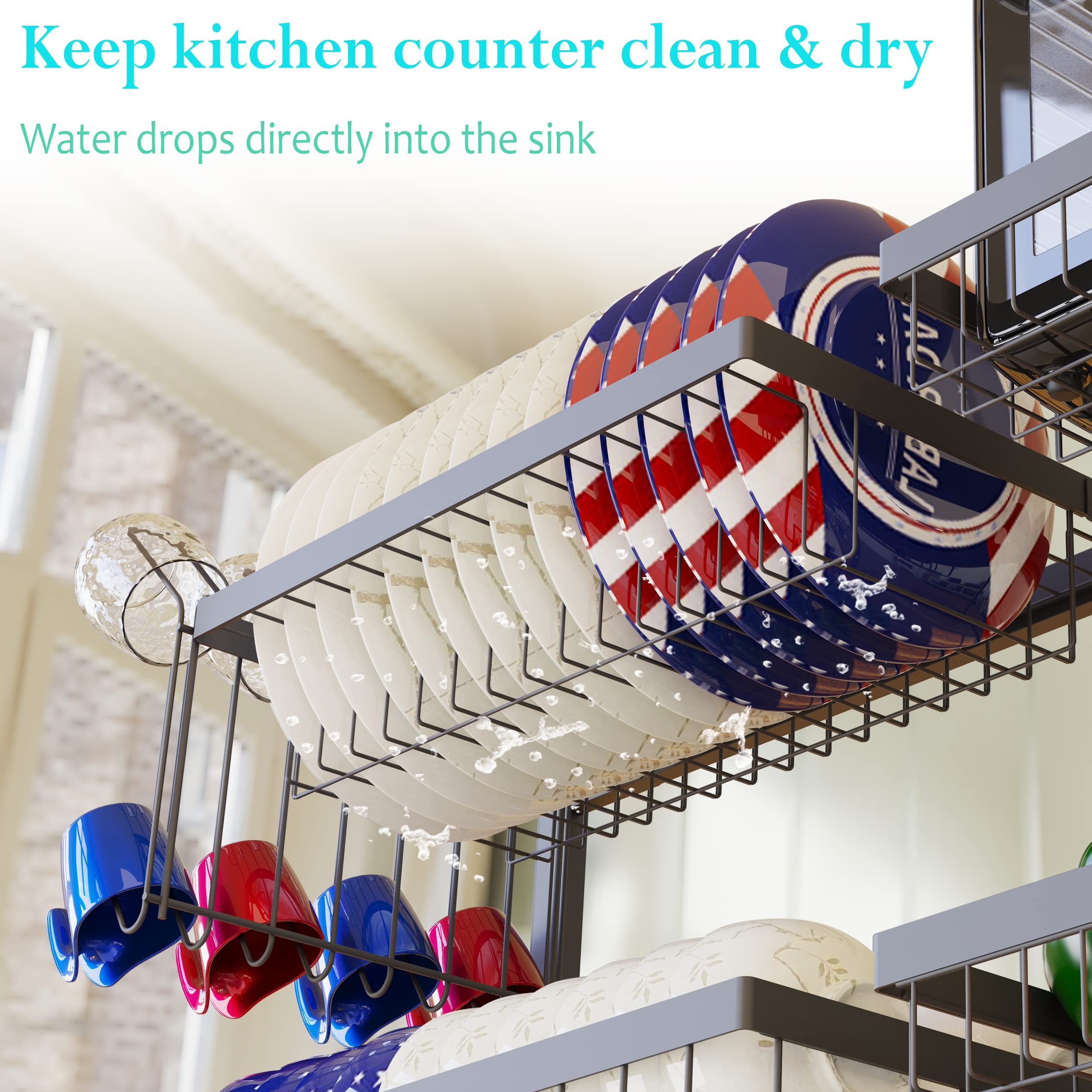 Supfirm Over The Sink Dish Drying Rack, 3 Tier Stainless Steel Adjustable (33''-40'') Large Kitchen Dish Drainers For Home Count