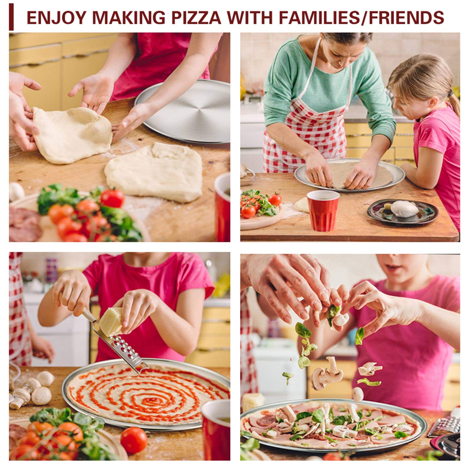 Teamfar Pizza Pan, 12 Inch Pizza Pan Set Round Pizza Oven Baking Pans Tray Stainless Steel For Home Restaurant Party, Healthy &