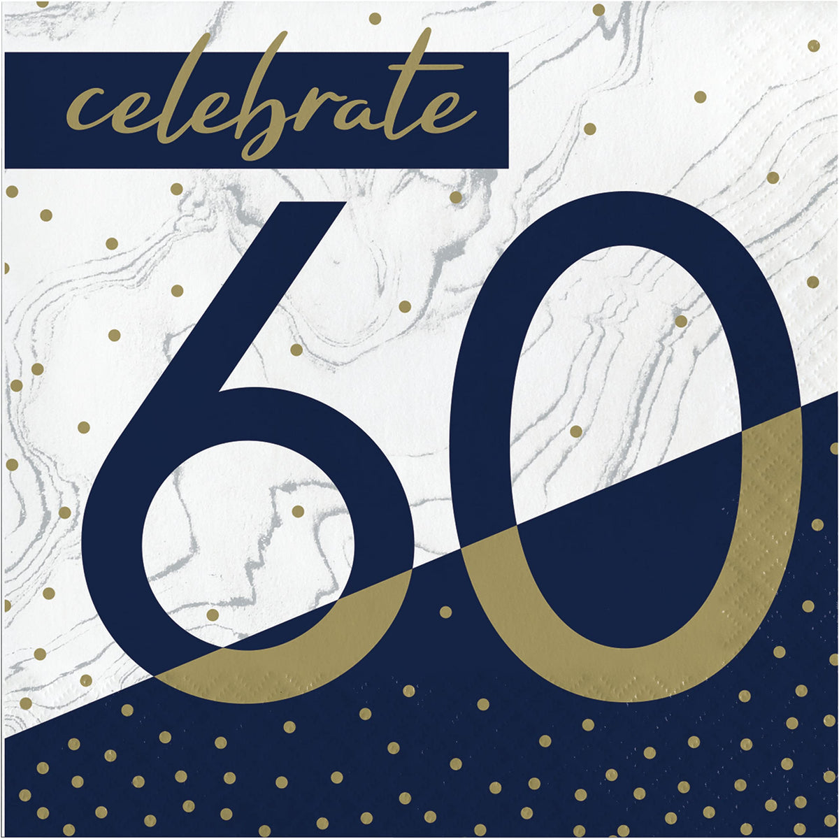 Trendware Navy And Gold 60Th Birthday Napkins, 48 Ct