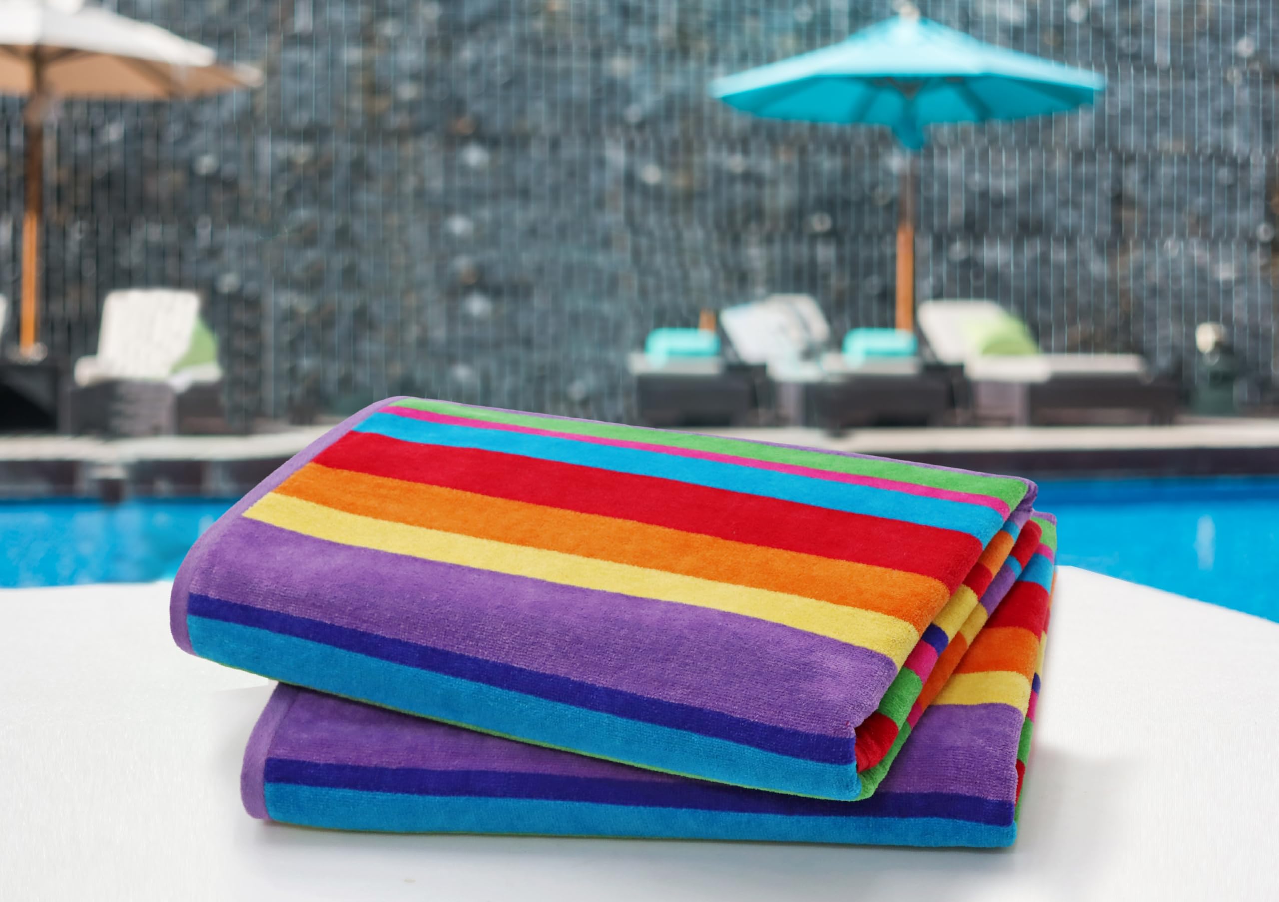 COTTON CRAFT Oversized Beach Towel Set - 35x70, 100% Cotton, Summer of Siam, 2 Pack, Plush Velour, 450 GSM