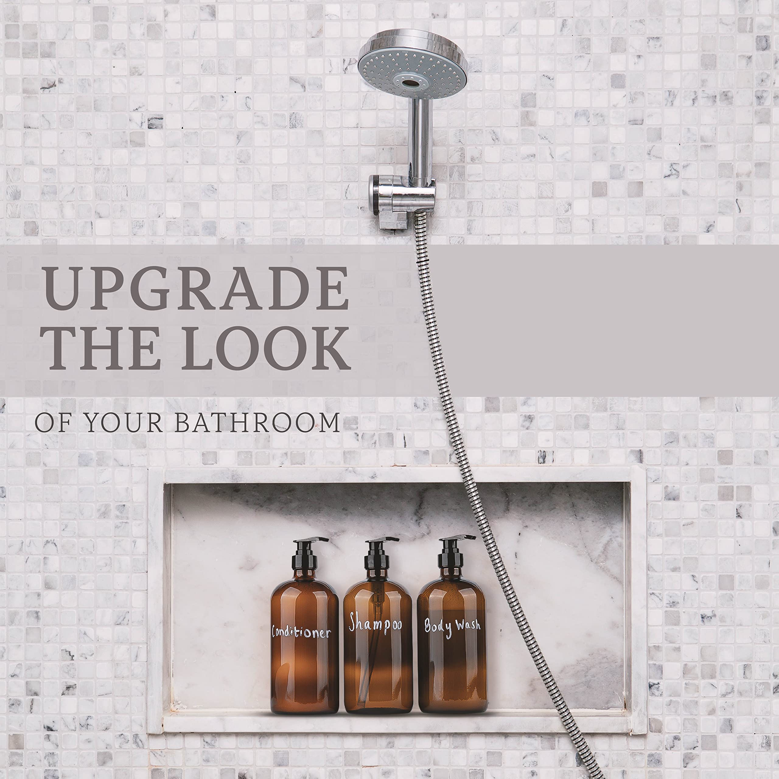 35 Ounce Glass Pump Dispenser Bottle, Large Amber Container With Pump For Shower And Bath Shampoo Soap Conditioner Lotion - 1 Li