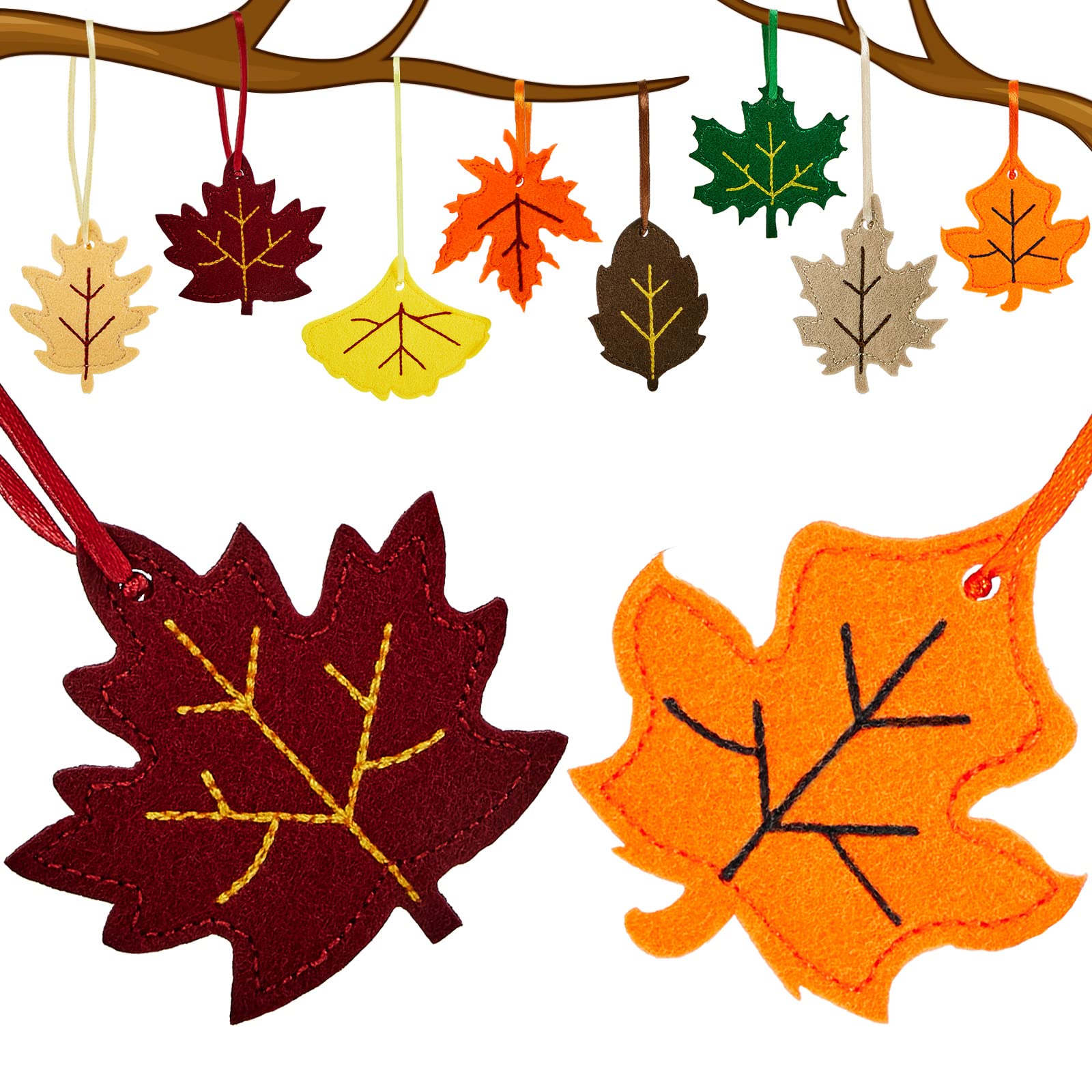 Tegeme 24 Pieces Thanksgiving Felt Ornaments Fall Hanging Decoration for Tree Maple Leaf Cutouts Decor for Thanksgiving Theme Fa